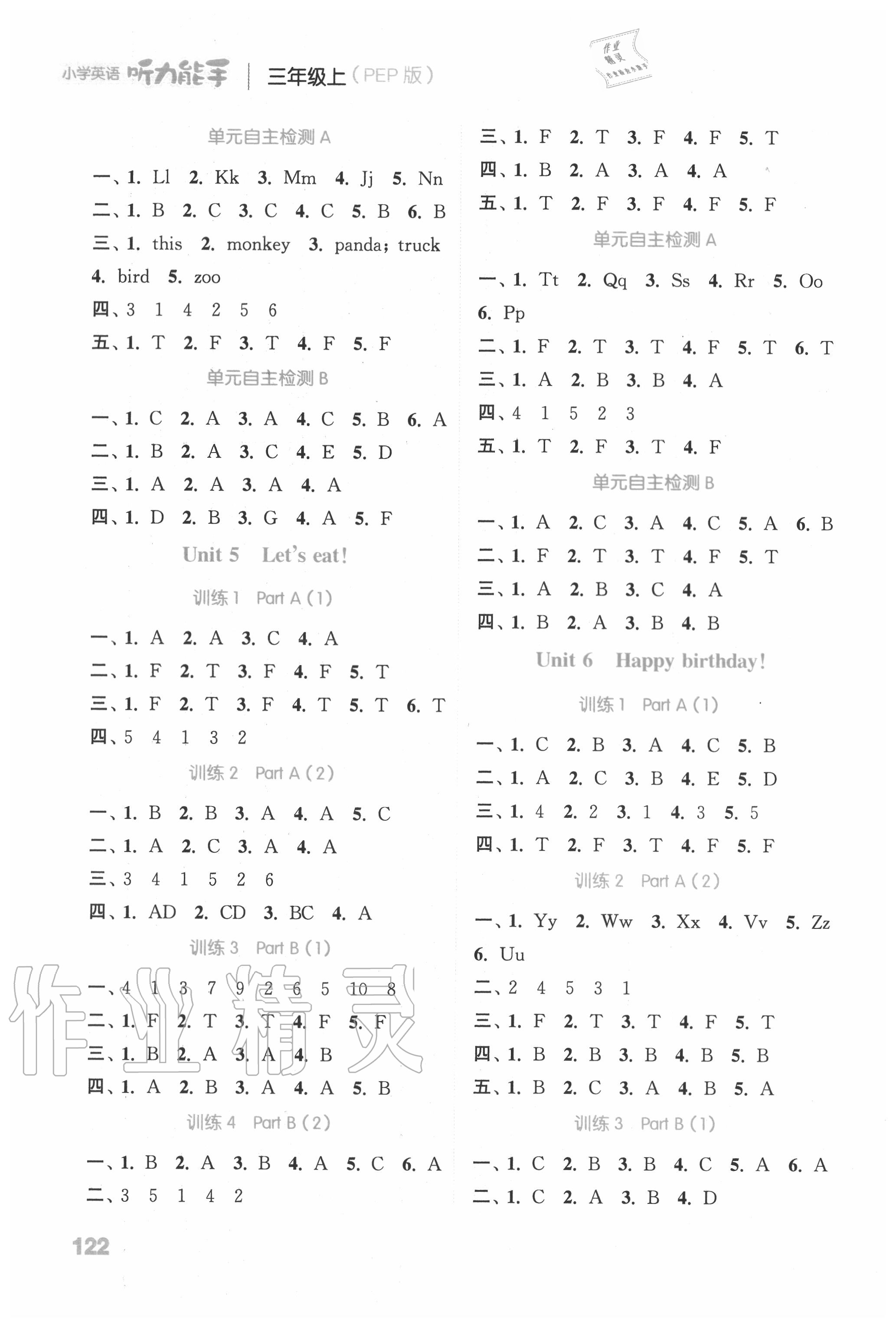 2020年通城學(xué)典小學(xué)英語聽力能手三年級(jí)上冊(cè)人教PEP版 參考答案第4頁