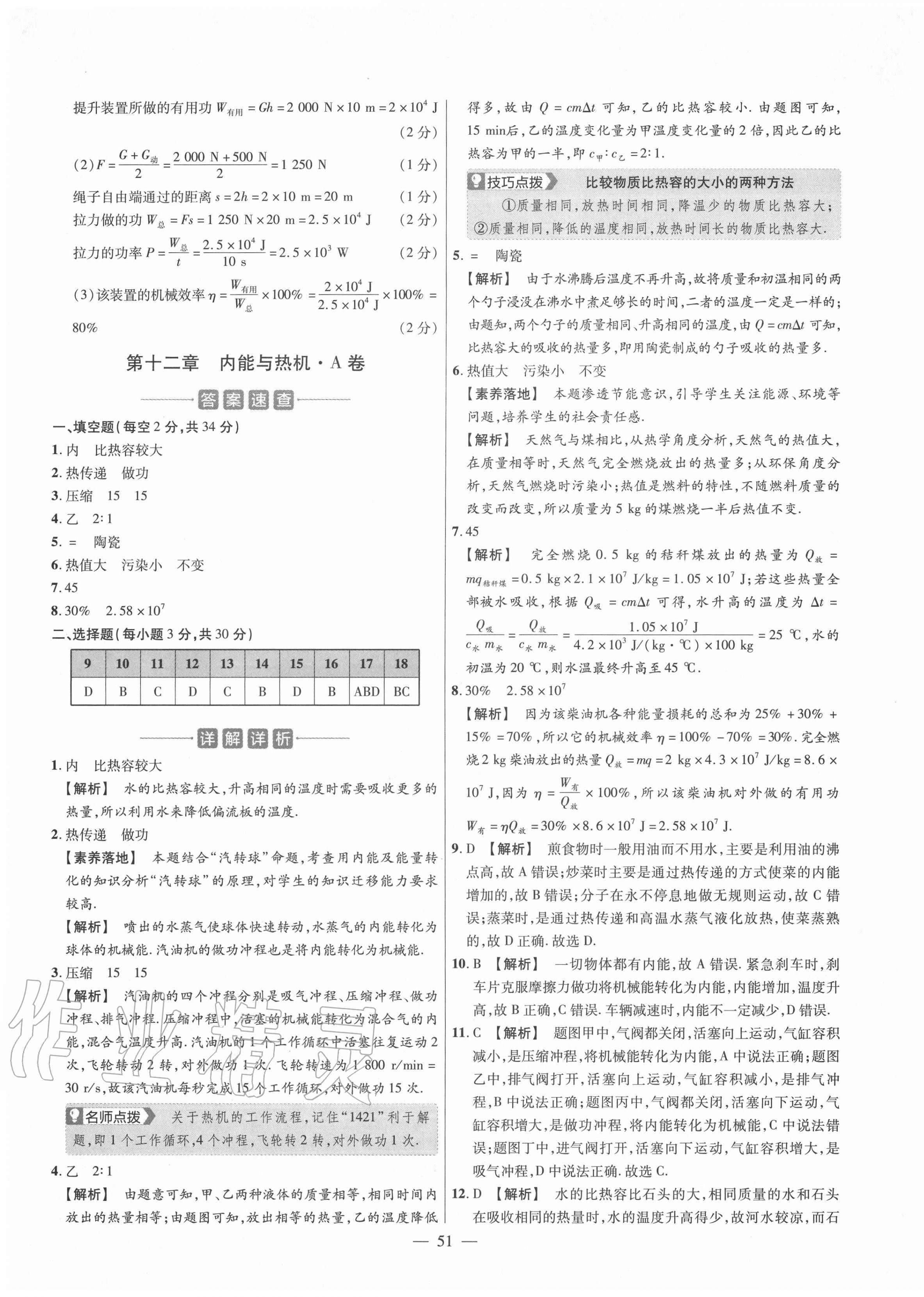 2020年金考卷活页题选九年级物理全一册沪粤版 参考答案第5页