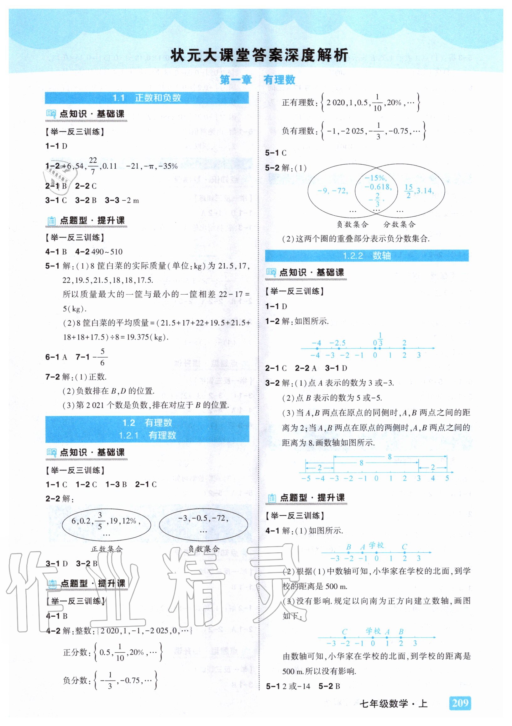 2020年黄冈状元成才路状元大课堂七年级数学上册人教版 参考答案第1页