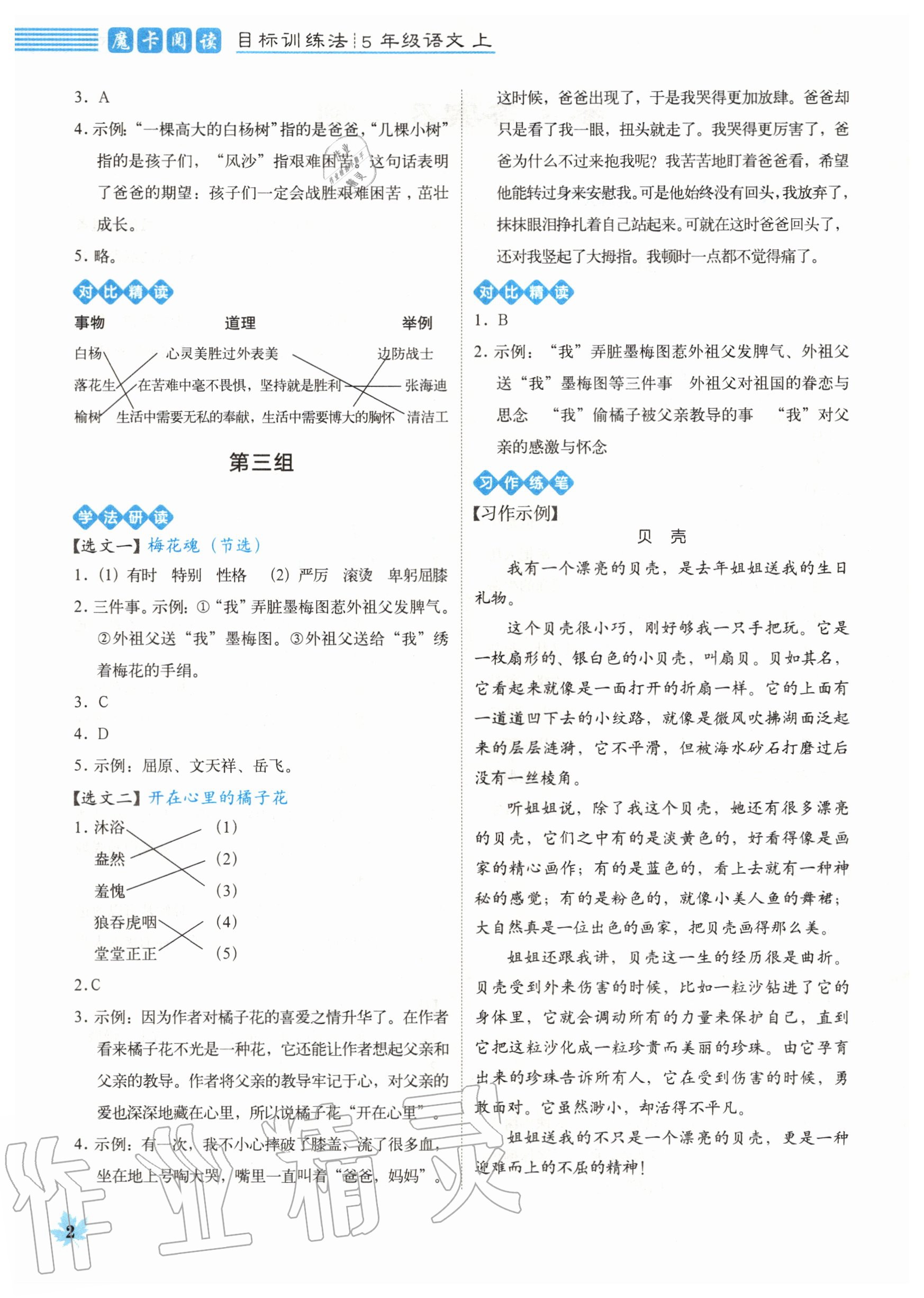 2020年魔卡閱讀目標(biāo)訓(xùn)練法五年級(jí)語(yǔ)文上冊(cè)人教版 參考答案第2頁(yè)