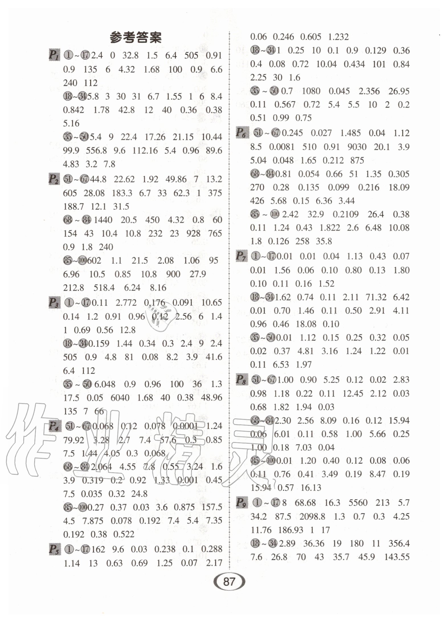 2020年每天100道口算题卡五年级上册人教版河北少年儿童出版社 第1页