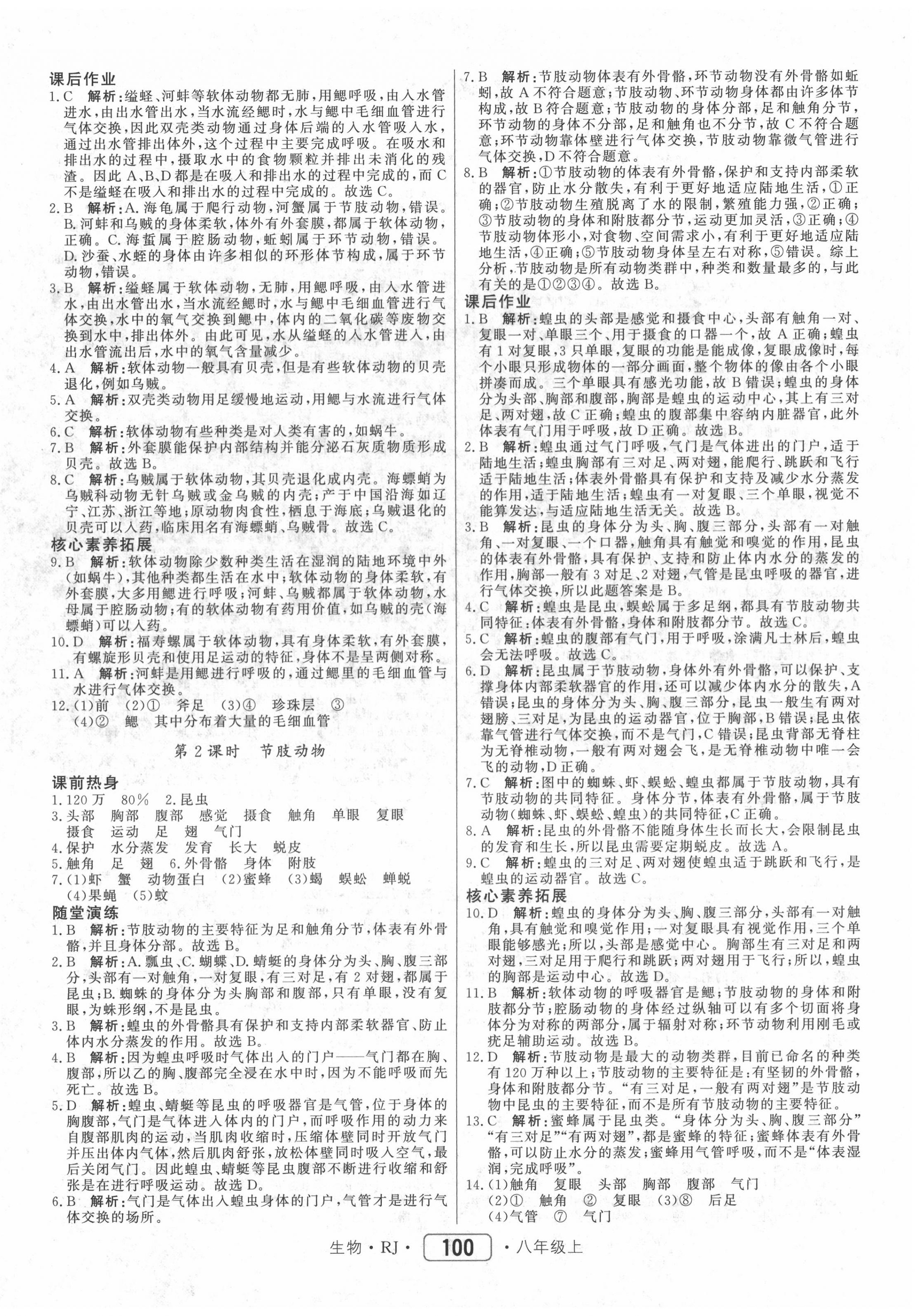 2020年紅對勾45分鐘作業(yè)與單元評估八年級生物上冊人教版 參考答案第4頁