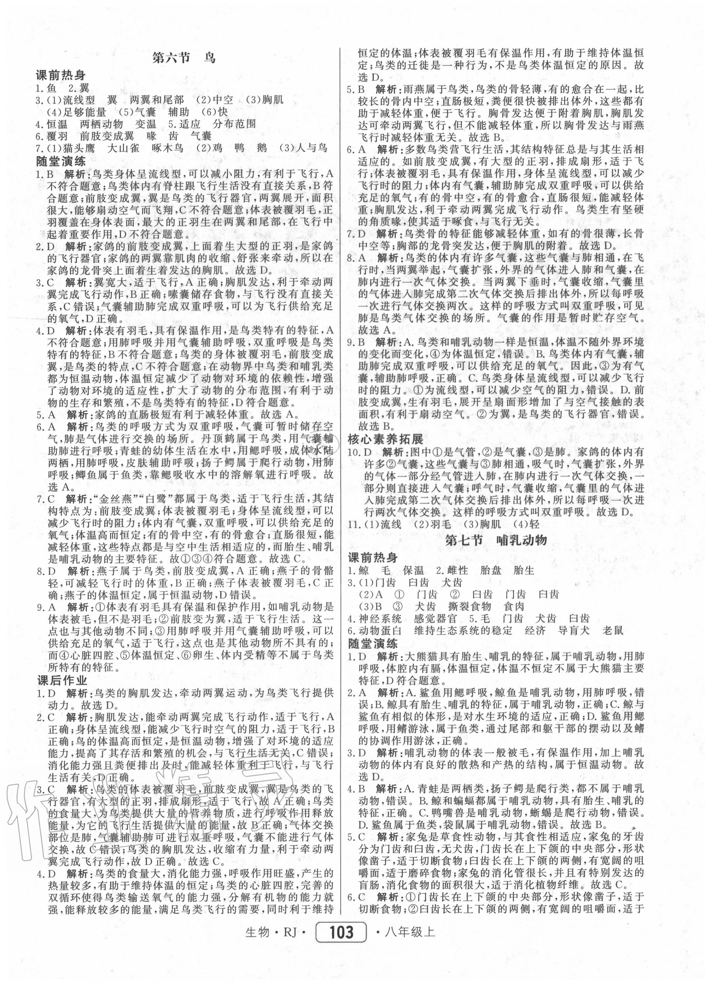 2020年紅對勾45分鐘作業(yè)與單元評估八年級生物上冊人教版 參考答案第7頁