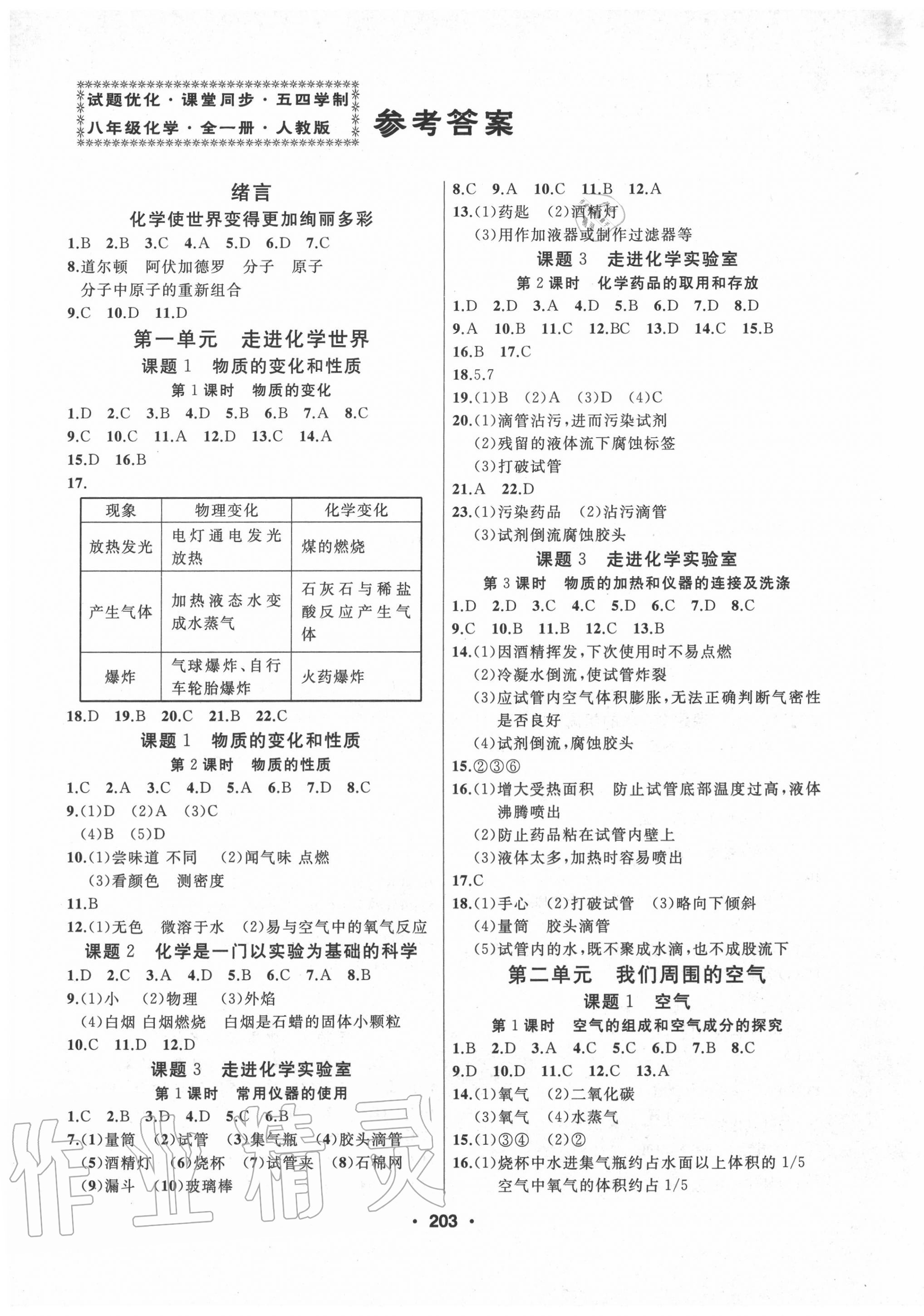 2020年試題優(yōu)化課堂同步八年級化學(xué)全一冊人教版54制 第1頁