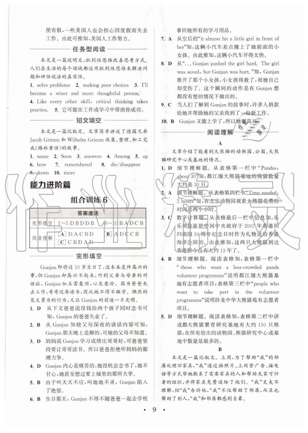 2020年通城學(xué)典初中英語閱讀組合訓(xùn)練九年級加中考 參考答案第9頁