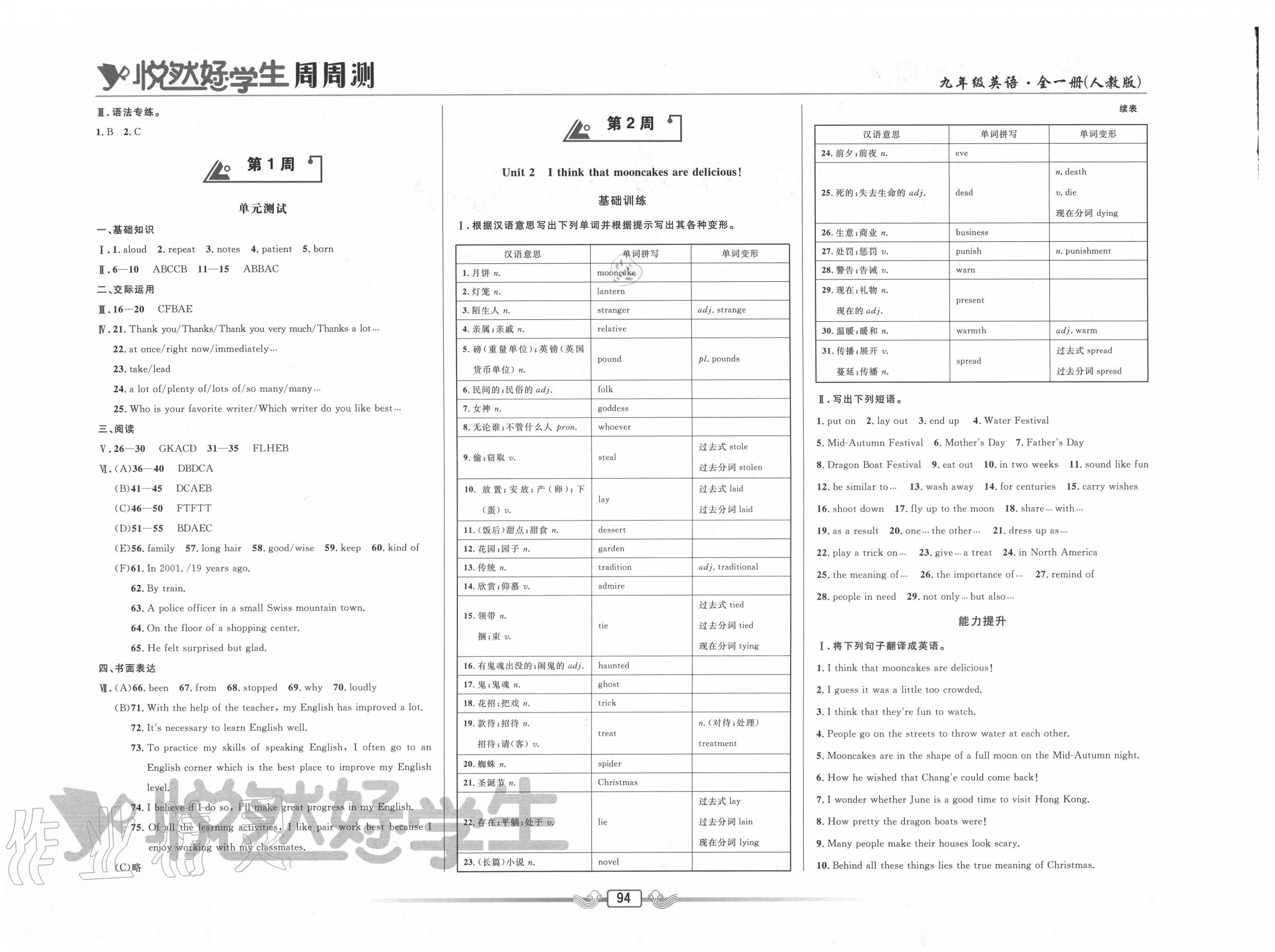 2020年悅?cè)缓脤W(xué)生周周測九年級英語全一冊人教版 第2頁