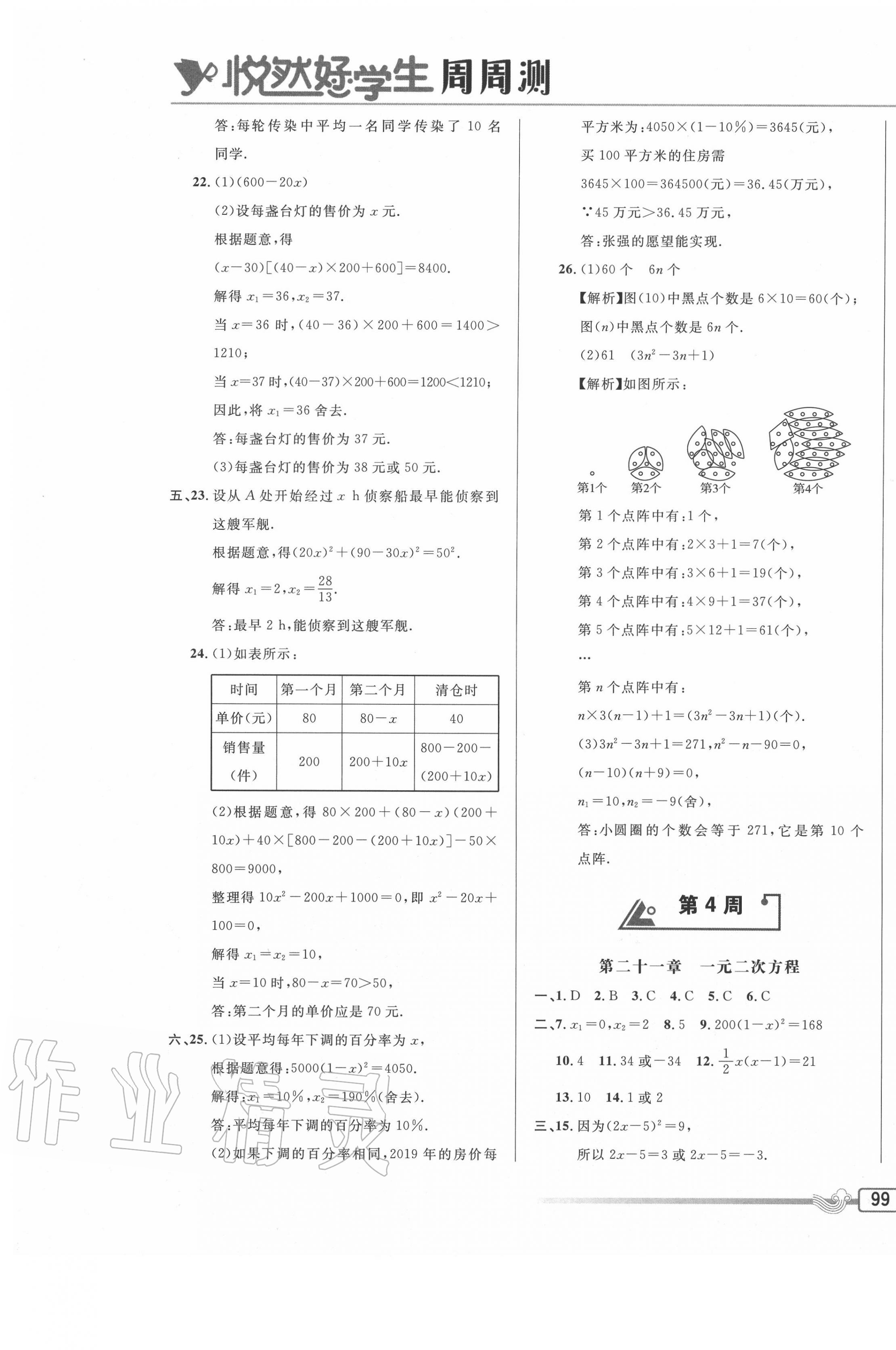 2020年悅?cè)缓脤W(xué)生周周測九年級數(shù)學(xué)上冊人教版 參考答案第5頁