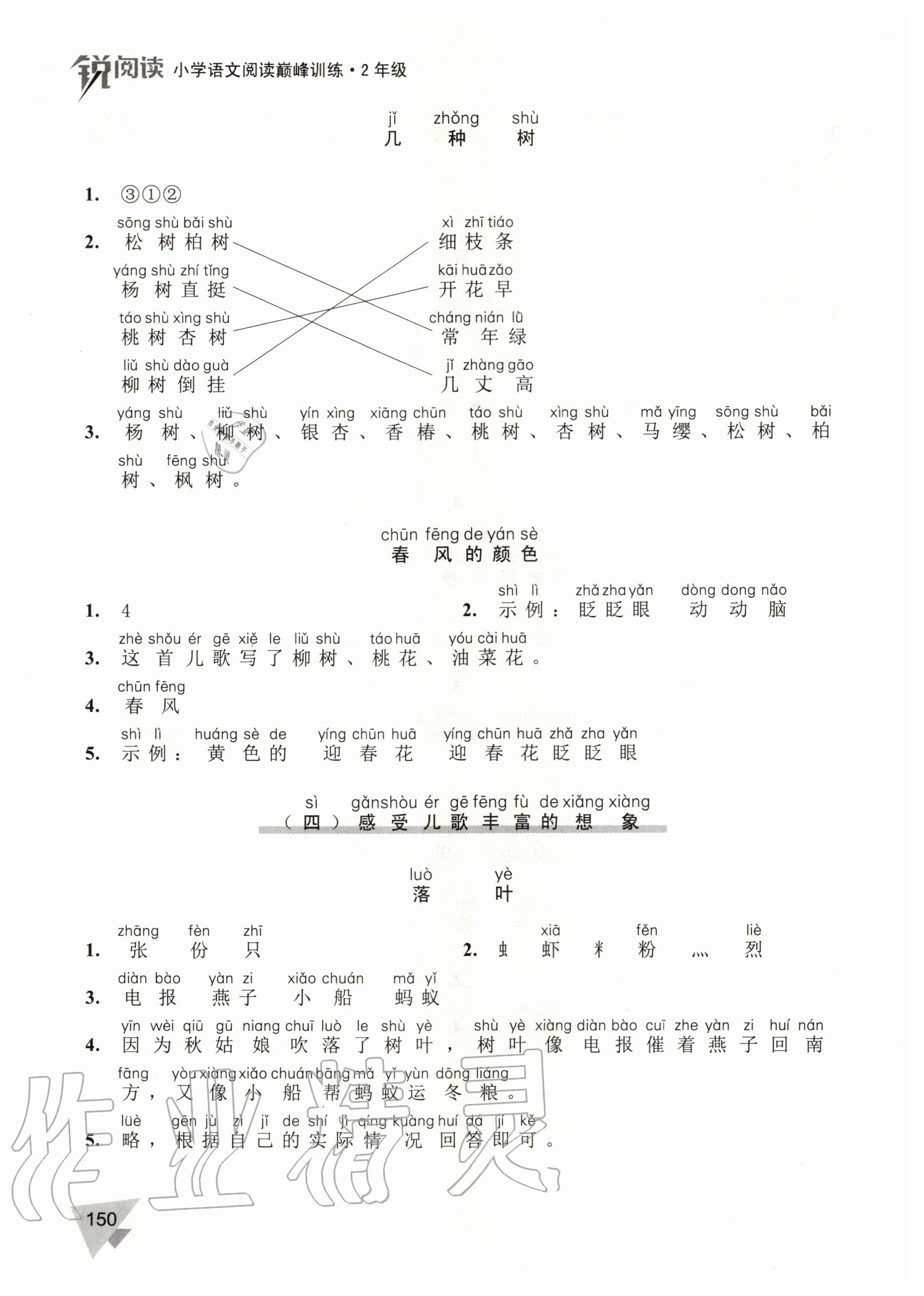2020年銳閱讀小學語文閱讀巔峰訓練二年級 參考答案第3頁