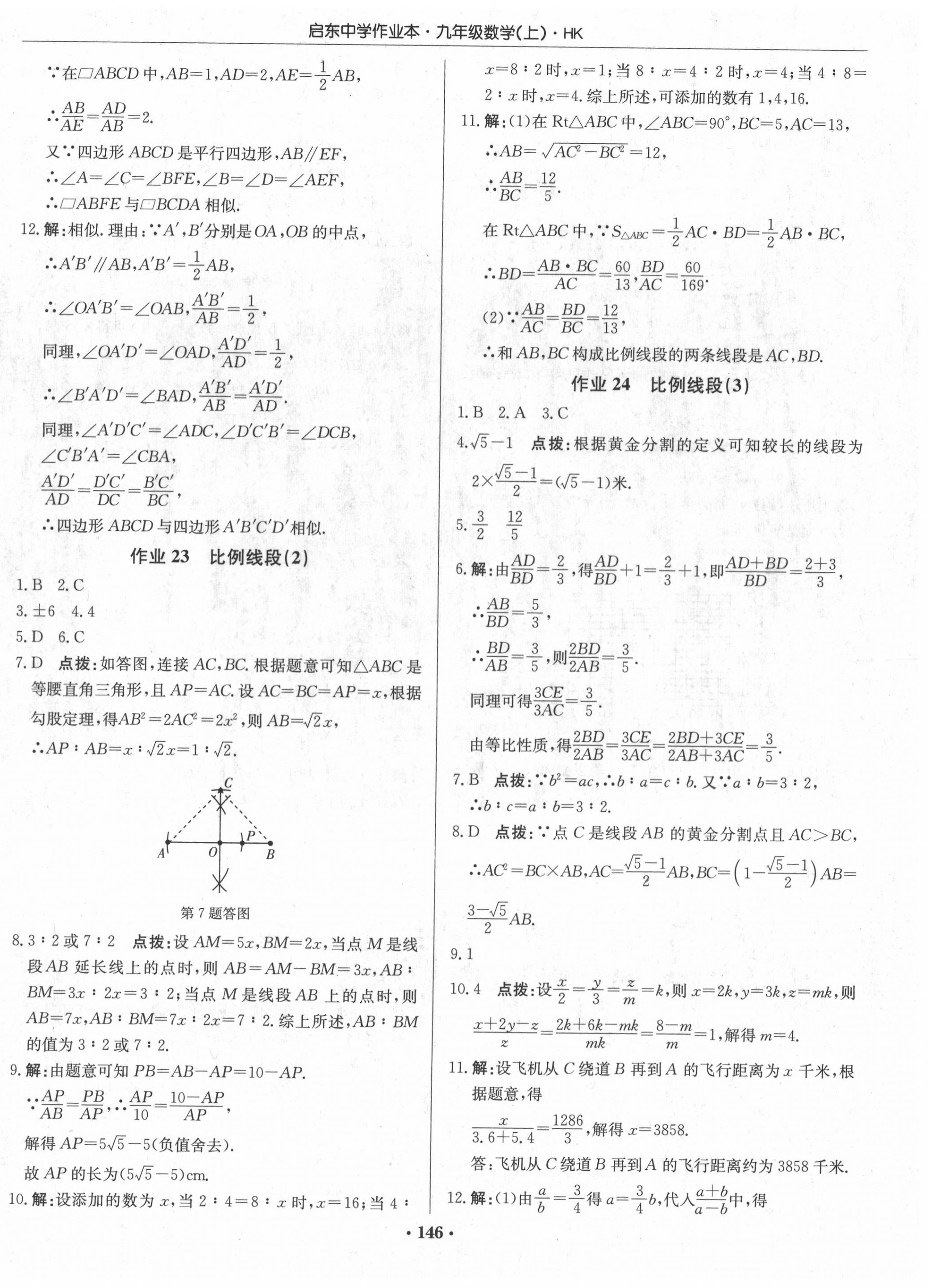 2020年启东中学作业本九年级数学上册沪科版 第16页