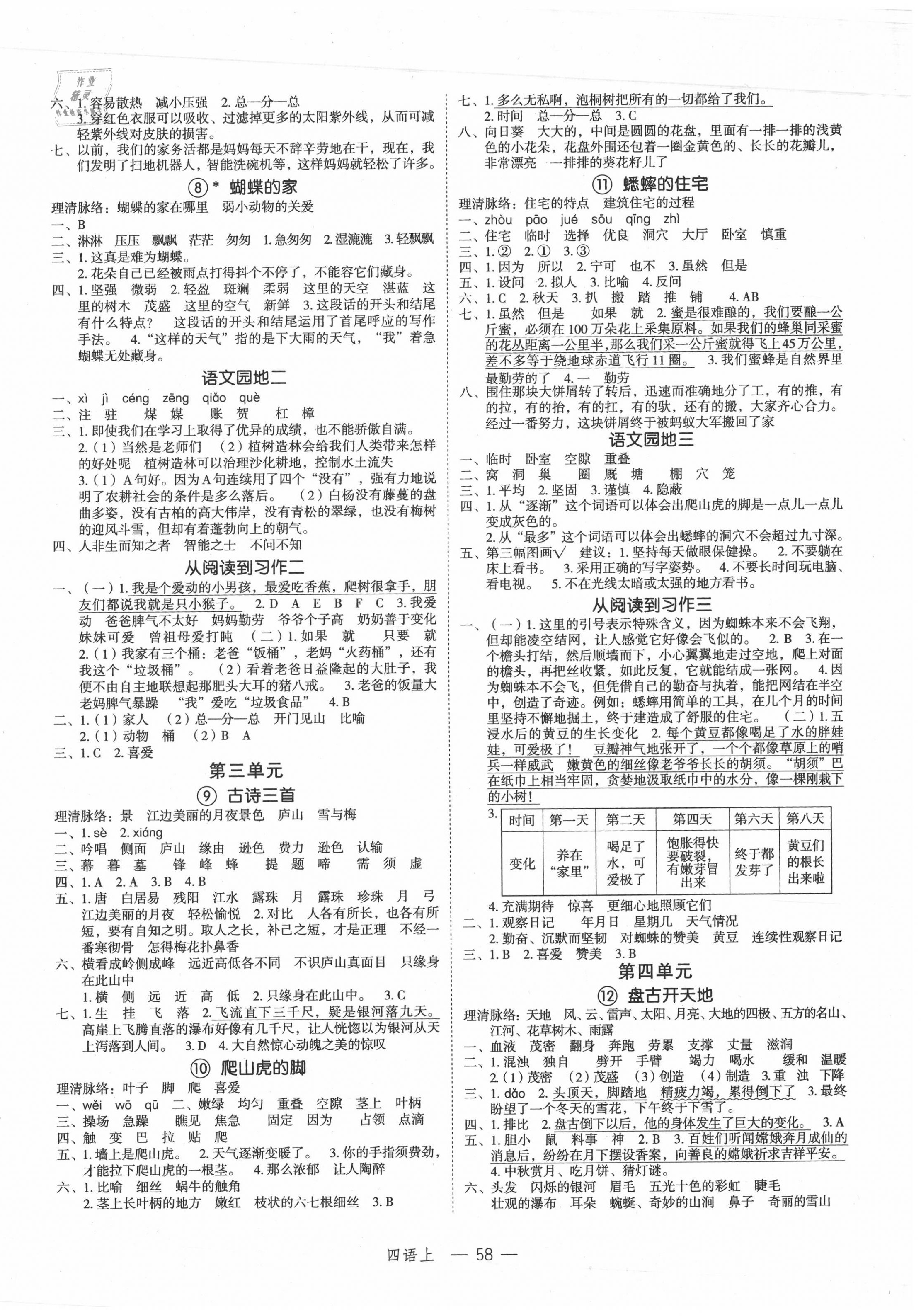 2020年名師面對(duì)面先學(xué)后練四年級(jí)語(yǔ)文上冊(cè)人教版 參考答案第2頁(yè)