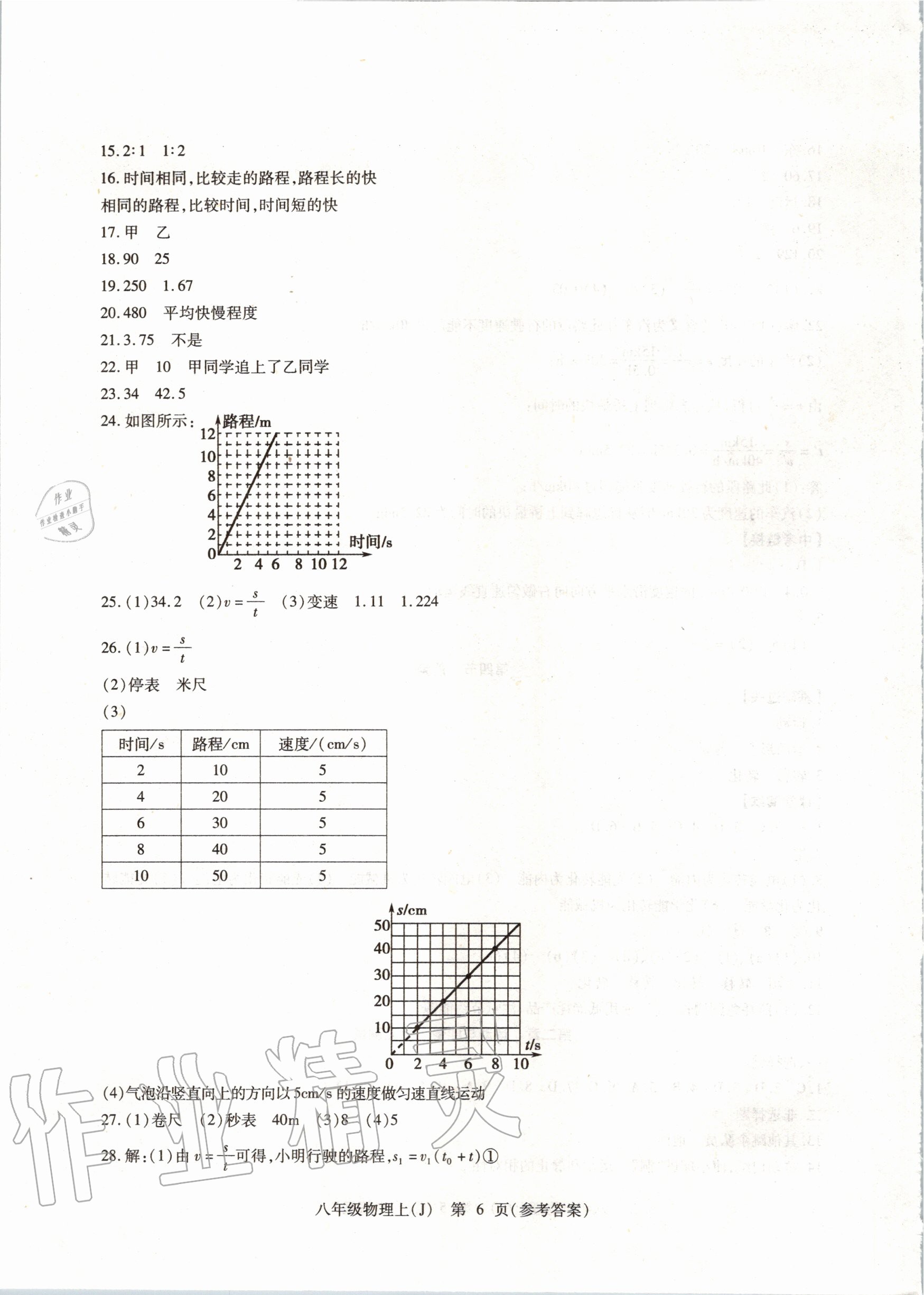 2020年精析巧练八年级物理上册人教版 参考答案第6页