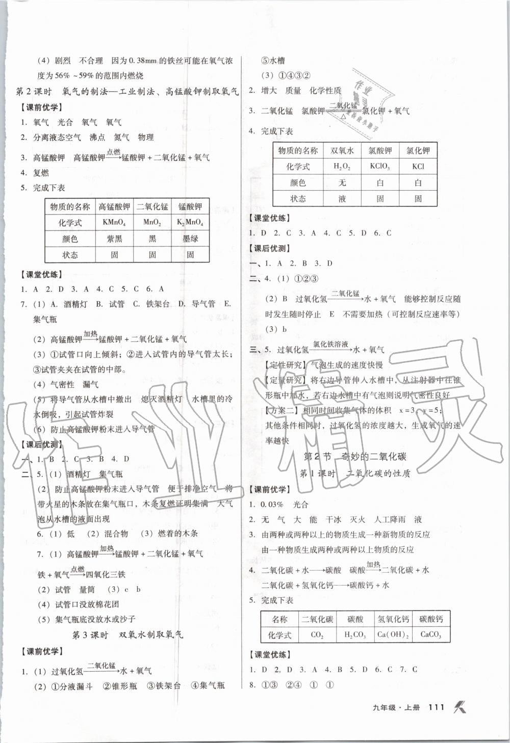 2020年全优点练课计划九年级化学上册沪教版 参考答案第4页