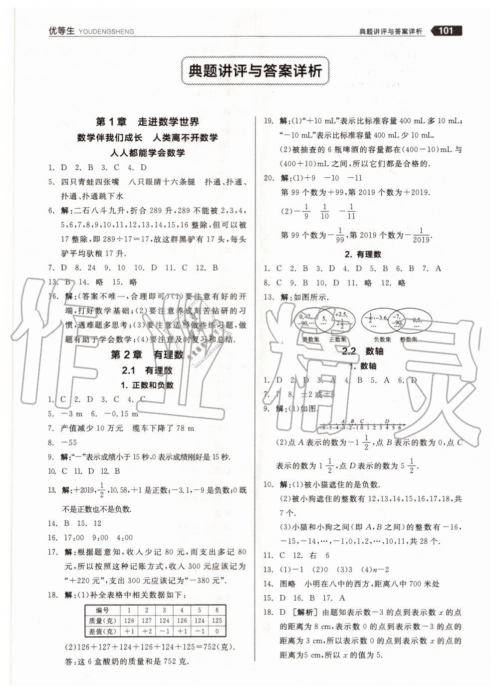 2020年练就优等生七年级数学上册华师大版 参考答案第1页