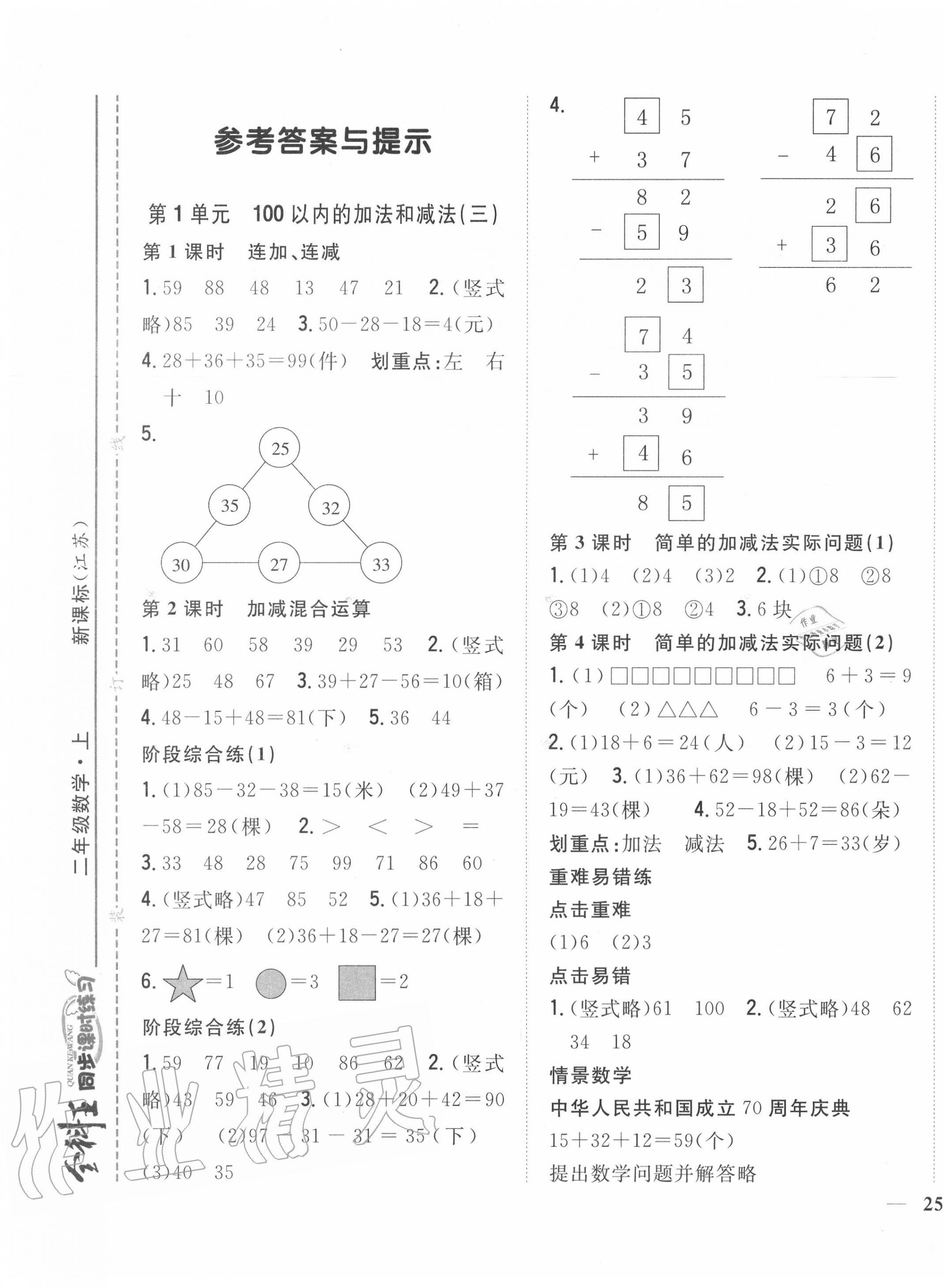 2020年全科王同步課時(shí)練習(xí)二年級(jí)數(shù)學(xué)上冊(cè)江蘇版 第1頁(yè)