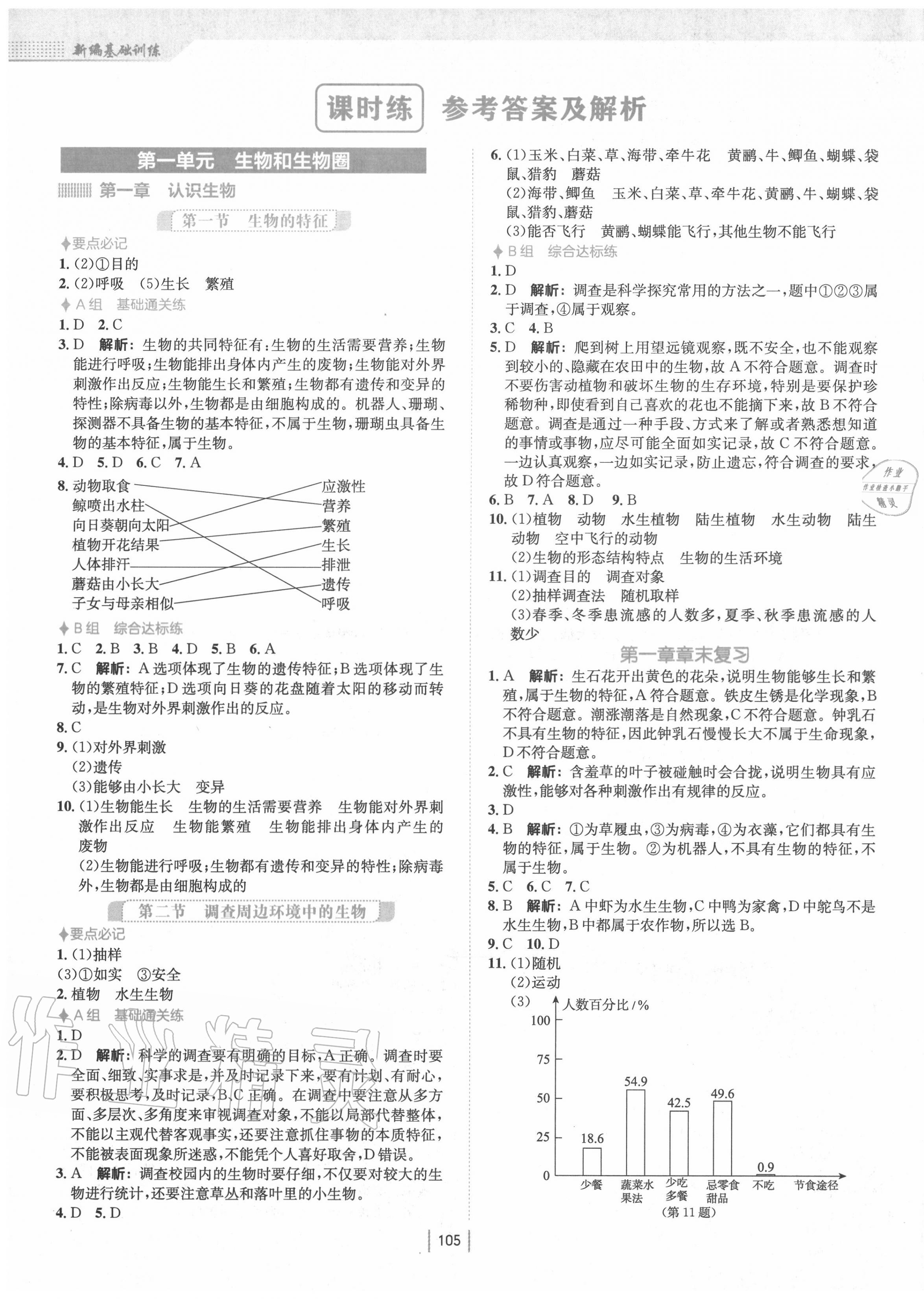 2020年新编基础训练七年级生物上册人教版 第1页