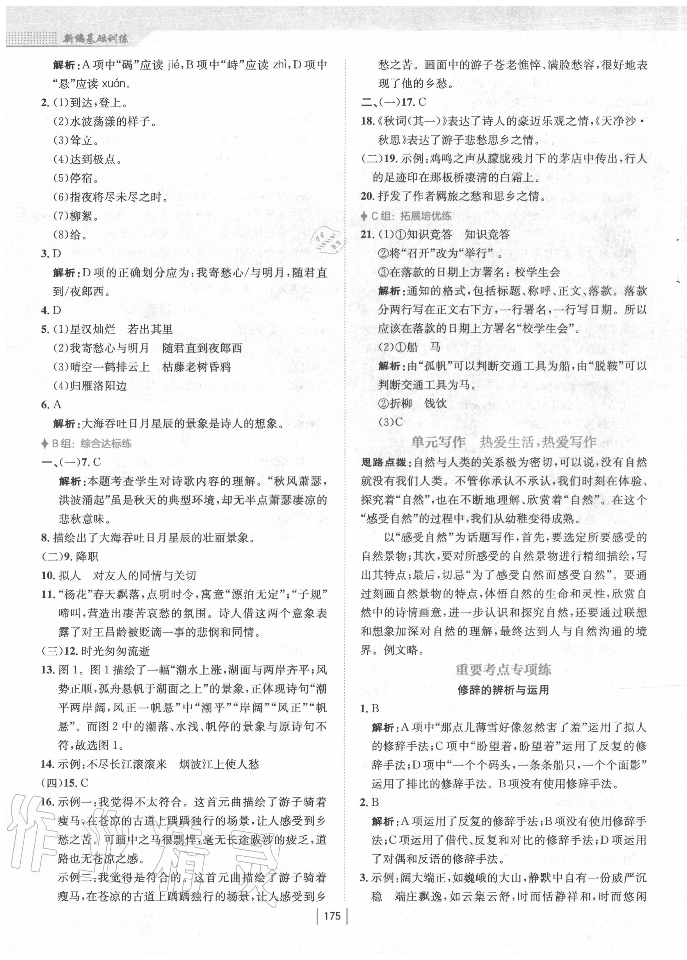 2020年新编基础训练七年级语文上册人教版 第3页