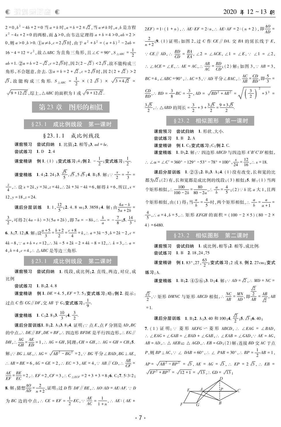 2020年理科愛好者九年級數(shù)學(xué)華師大版 參考答案第6頁