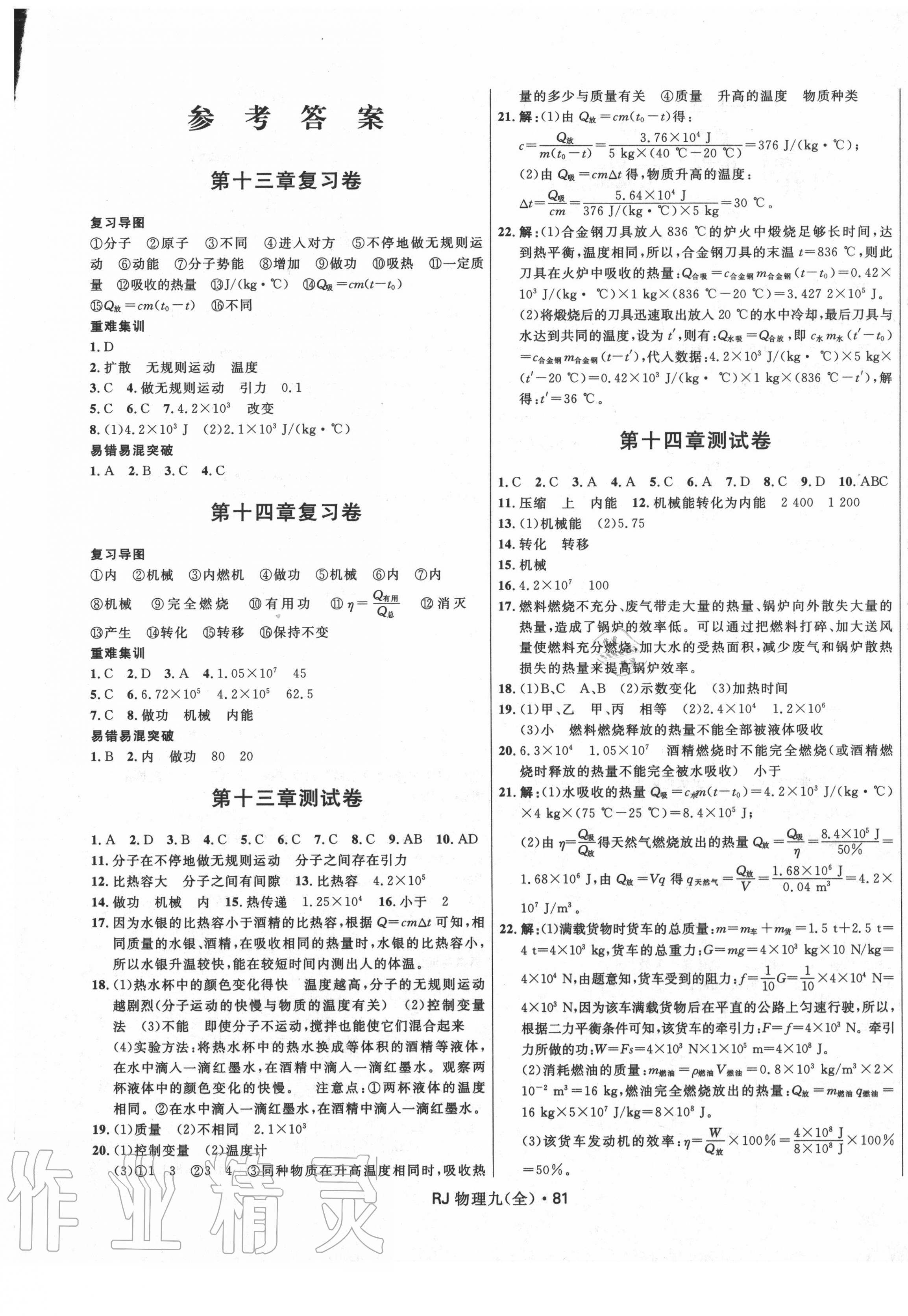 2020年夺冠百分百初中优化测试卷九年级物理全一册人教版 参考答案第1页