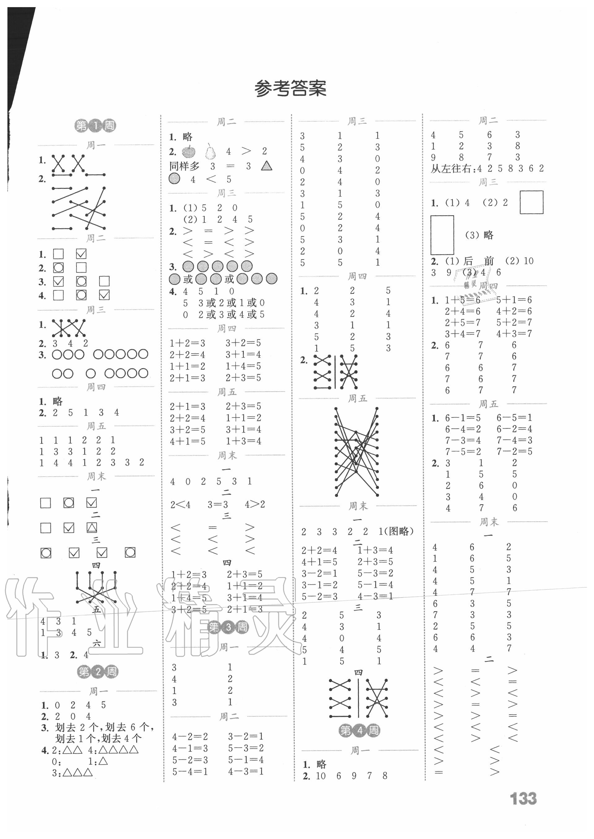 2020年通城學(xué)典小學(xué)數(shù)學(xué)計(jì)算能手一年級(jí)上冊(cè)西師大版 參考答案第1頁(yè)