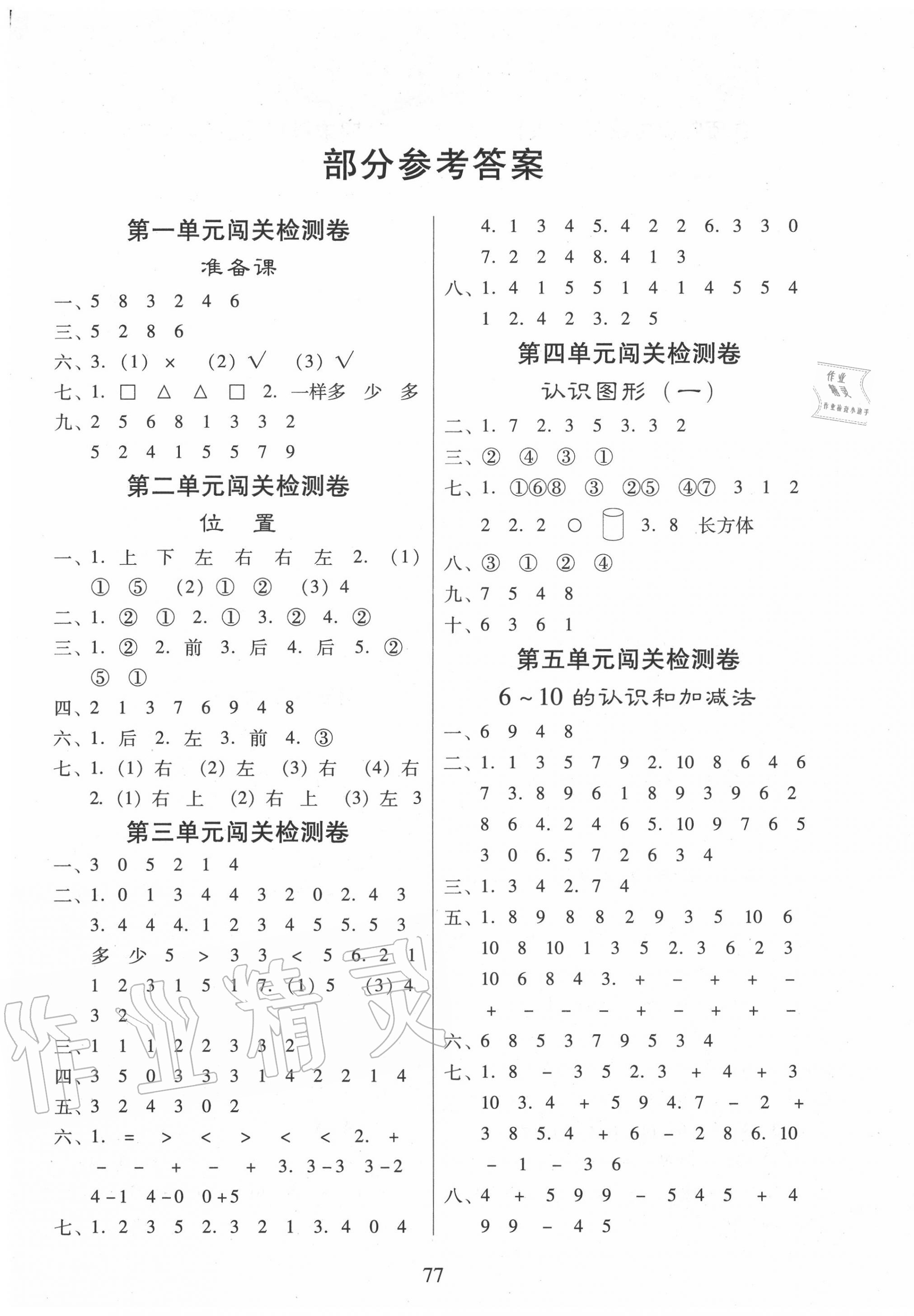 2020年小學(xué)單元同步核心密卷一年級(jí)數(shù)學(xué)上冊(cè)人教版 第1頁(yè)