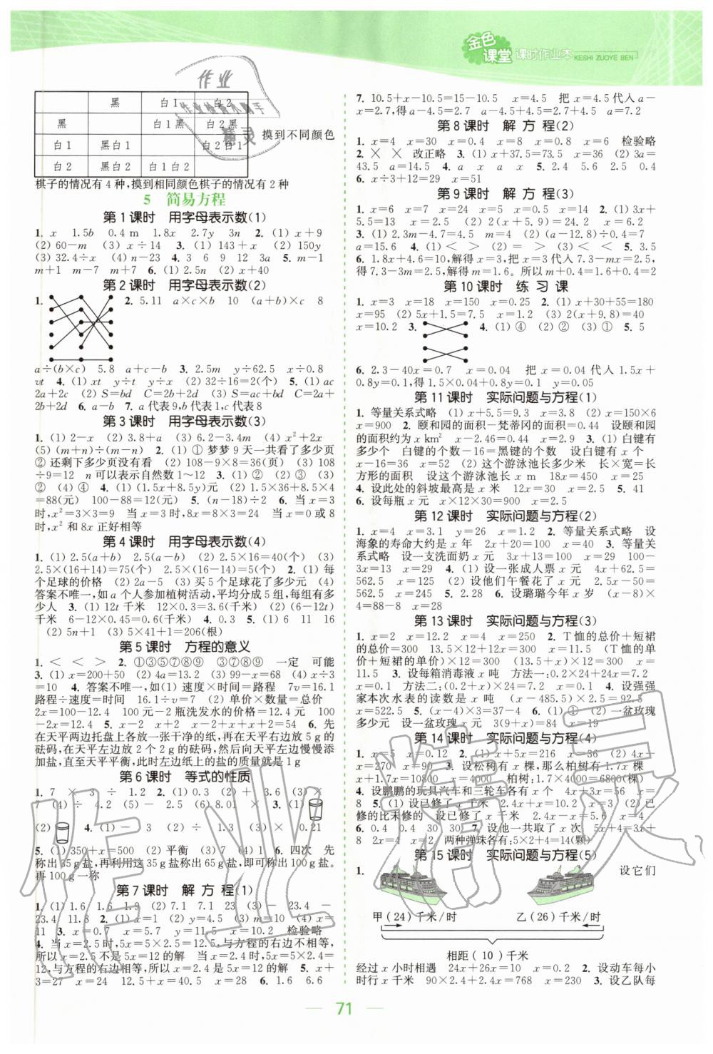 2020年金色課堂課時作業(yè)本五年級數(shù)學(xué)上冊人教版 參考答案第3頁