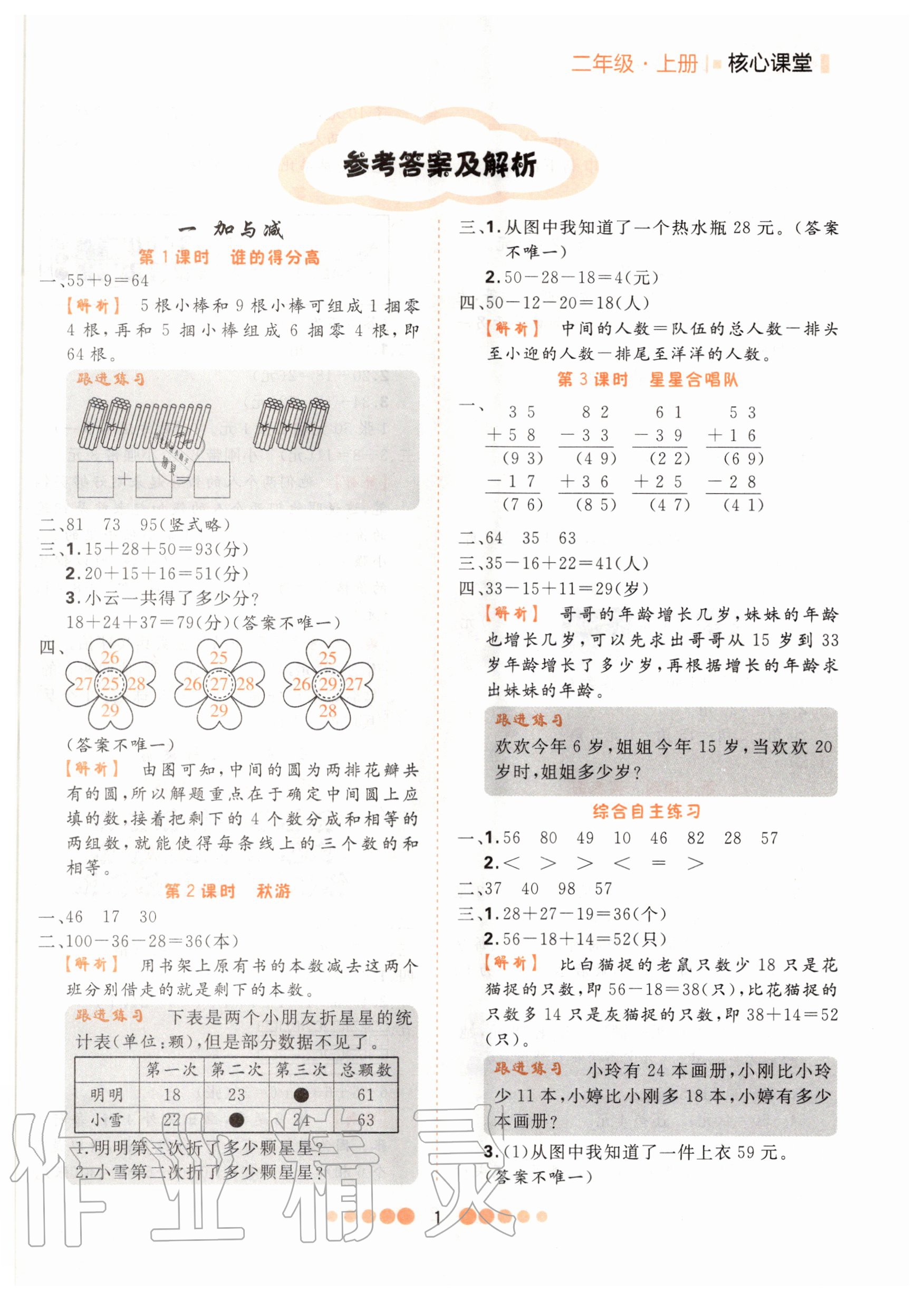 2020年核心課堂二年級數(shù)學上冊北師大版 參考答案第1頁