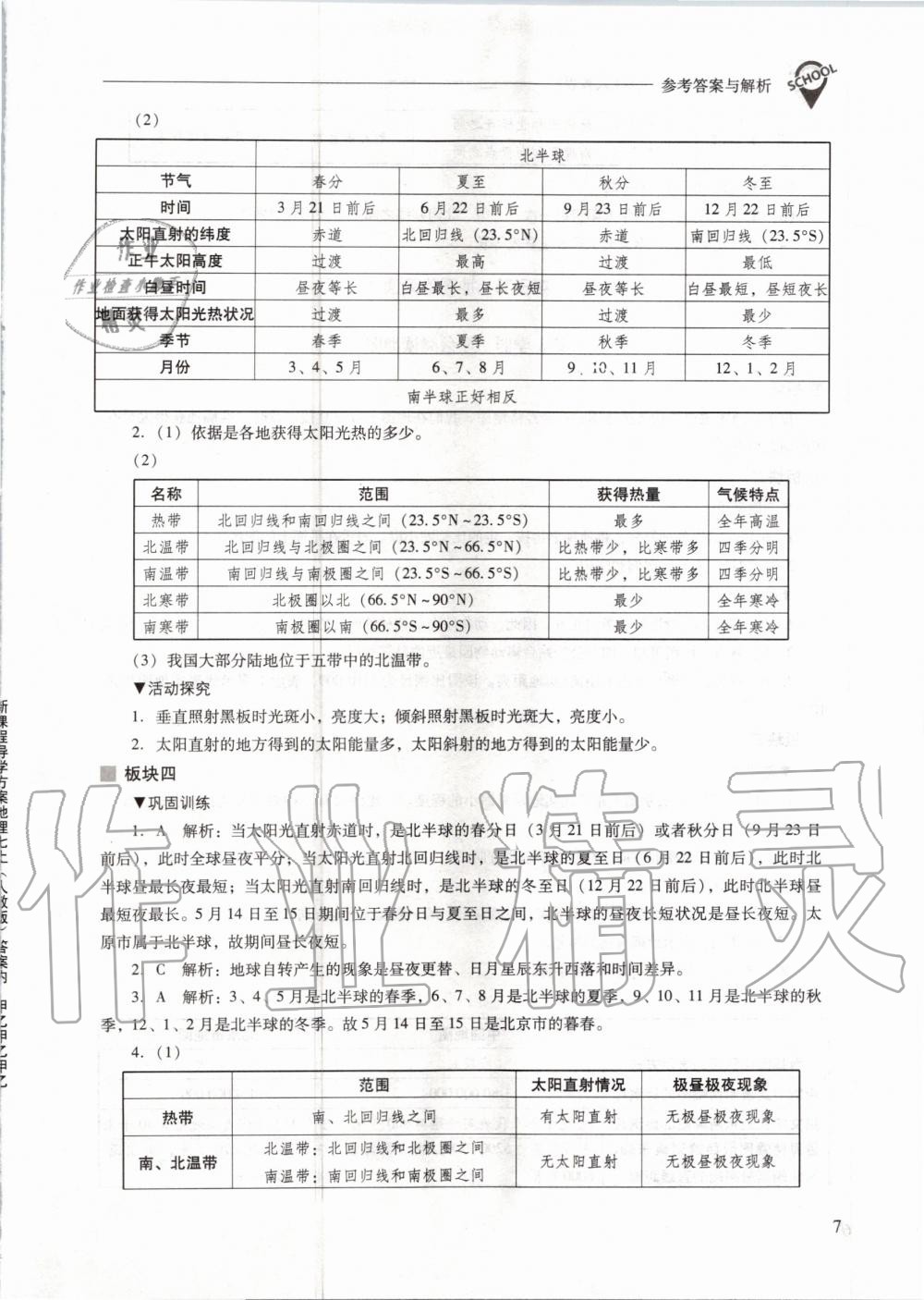 2020年新課程問題解決導(dǎo)學(xué)方案七年級地理上冊人教版 參考答案第7頁