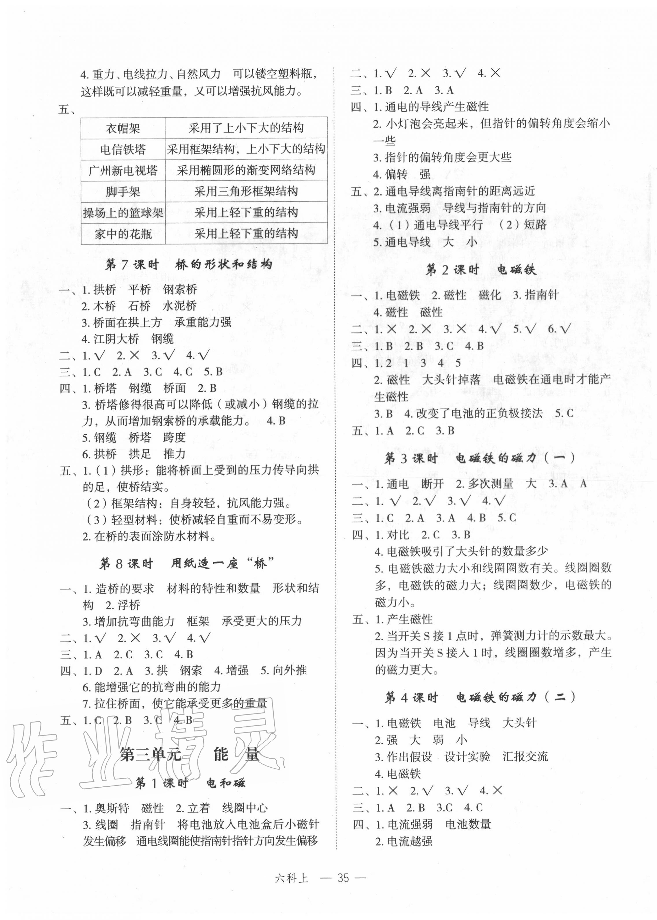 2020年名師面對面先學(xué)后練六年級科學(xué)上冊教科版 參考答案第3頁