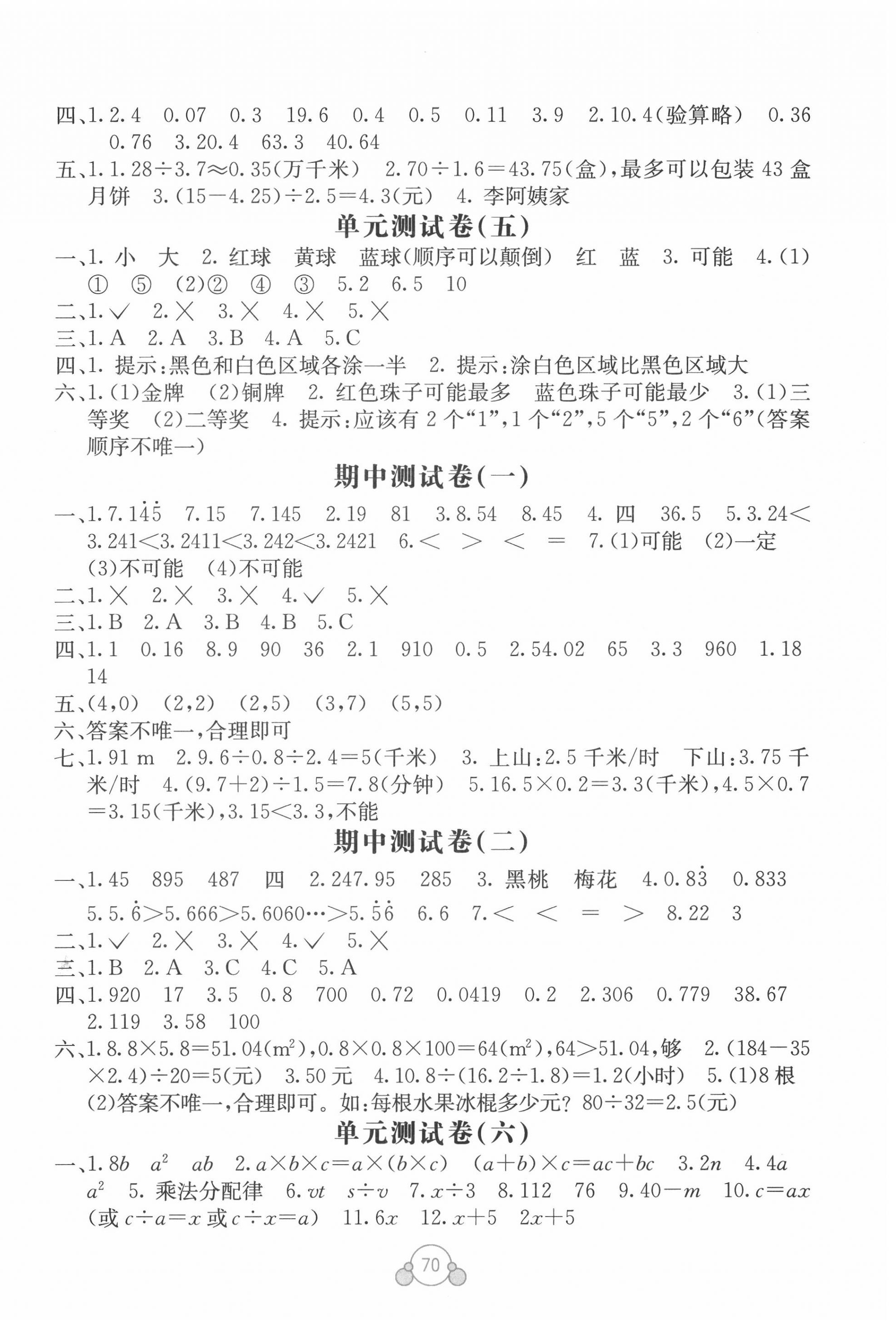 2020年自主学习能力测评单元测试五年级数学上册人教版A版 第2页