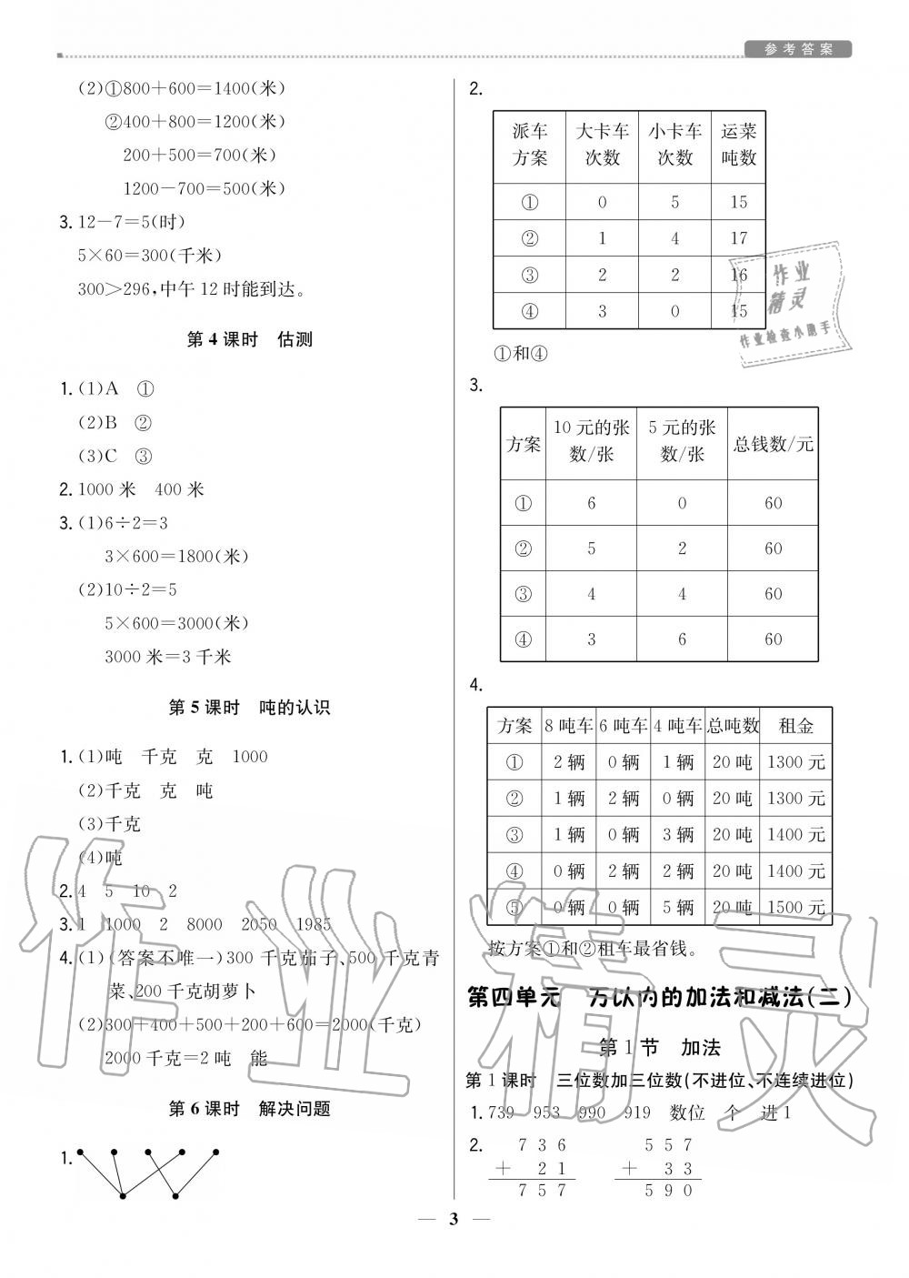 2020年提分教練三年級數(shù)學(xué)上冊人教版 參考答案第3頁