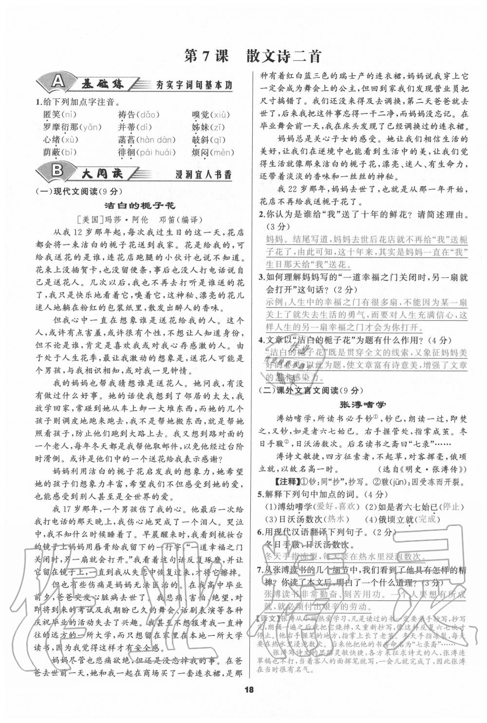 2020年我是高高手七年級(jí)語(yǔ)文上冊(cè)人教版 參考答案第17頁(yè)