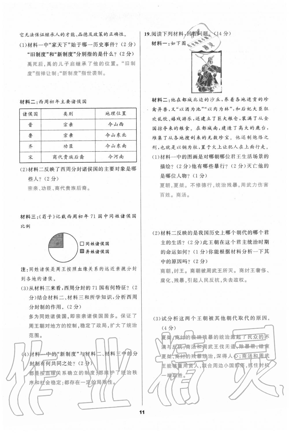 2020年我是高高手七年級(jí)歷史上冊(cè)人教版 參考答案第11頁