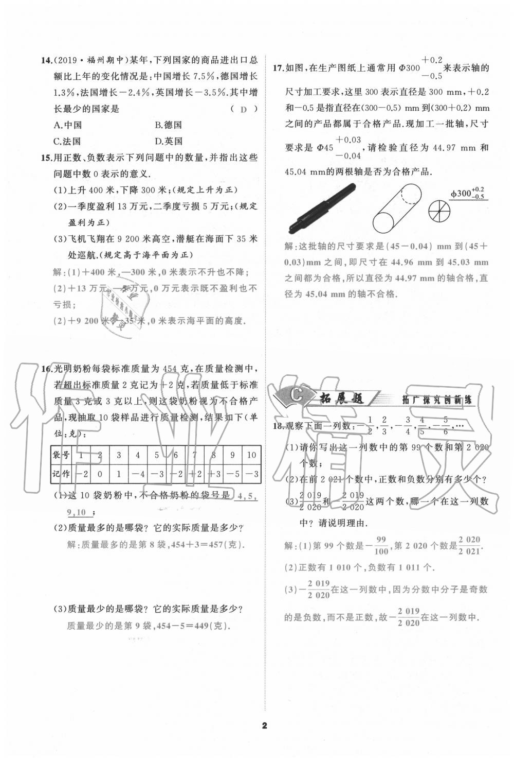 2020年我是高高手七年級(jí)數(shù)學(xué)上冊(cè)人教版 參考答案第2頁(yè)