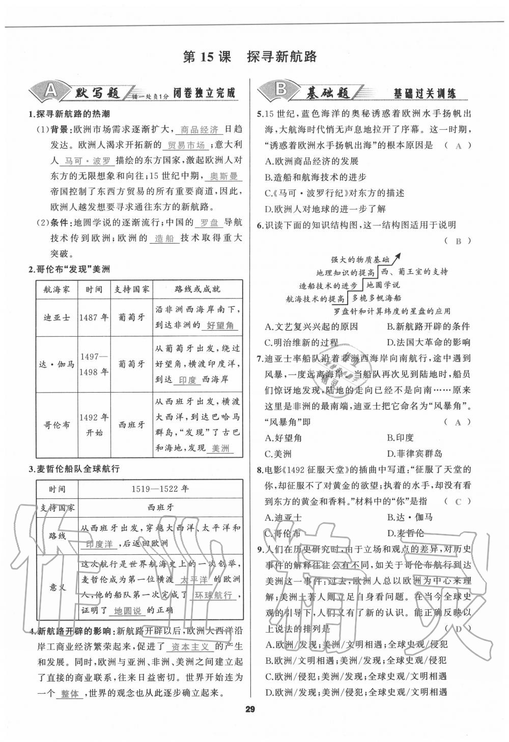 2020年我是高高手九年級(jí)歷史全一冊(cè)人教版 參考答案第29頁(yè)