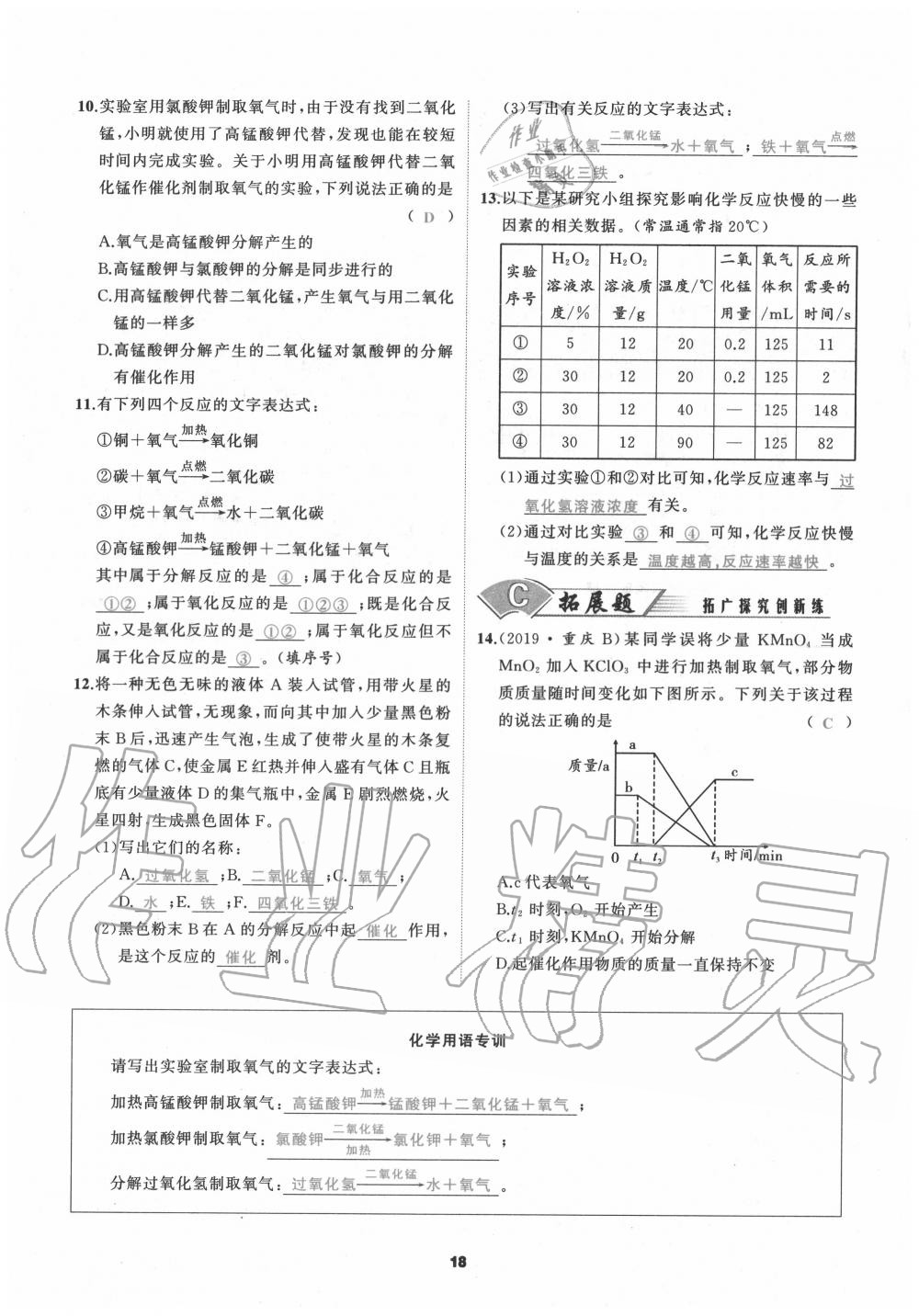 2020年我是高高手九年級(jí)化學(xué)全一冊(cè)人教版 參考答案第18頁