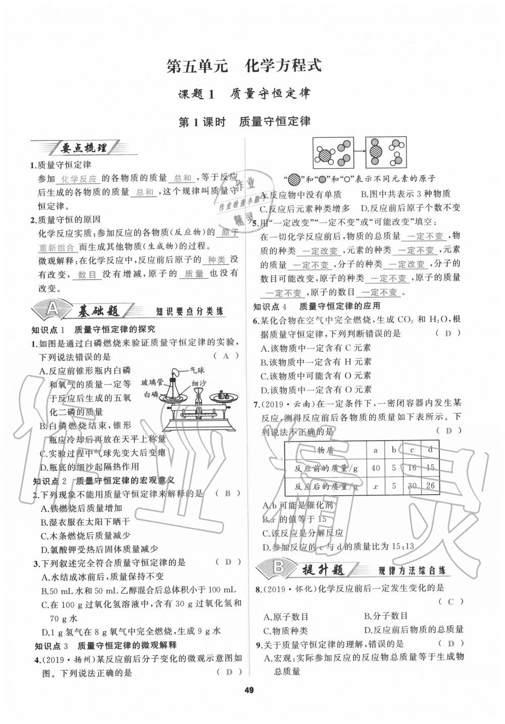 2020年我是高高手九年級(jí)化學(xué)全一冊(cè)人教版 參考答案第49頁(yè)