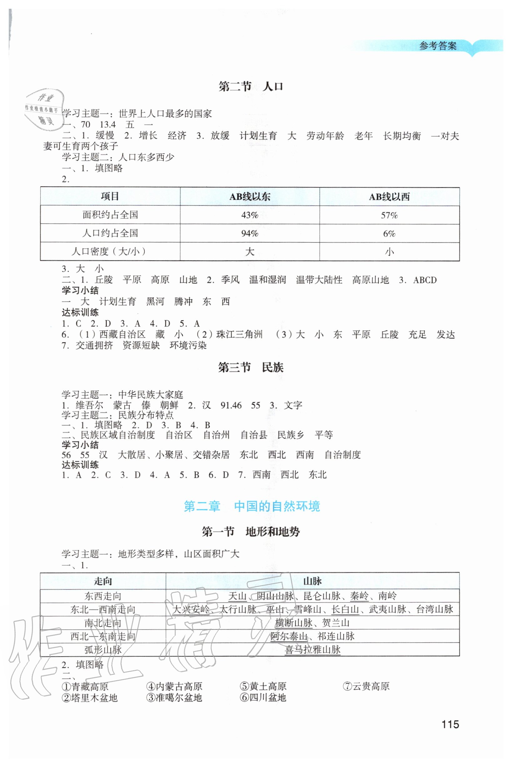 2020年陽光學(xué)業(yè)評(píng)價(jià)八年級(jí)地理上冊(cè)人教版 參考答案第2頁