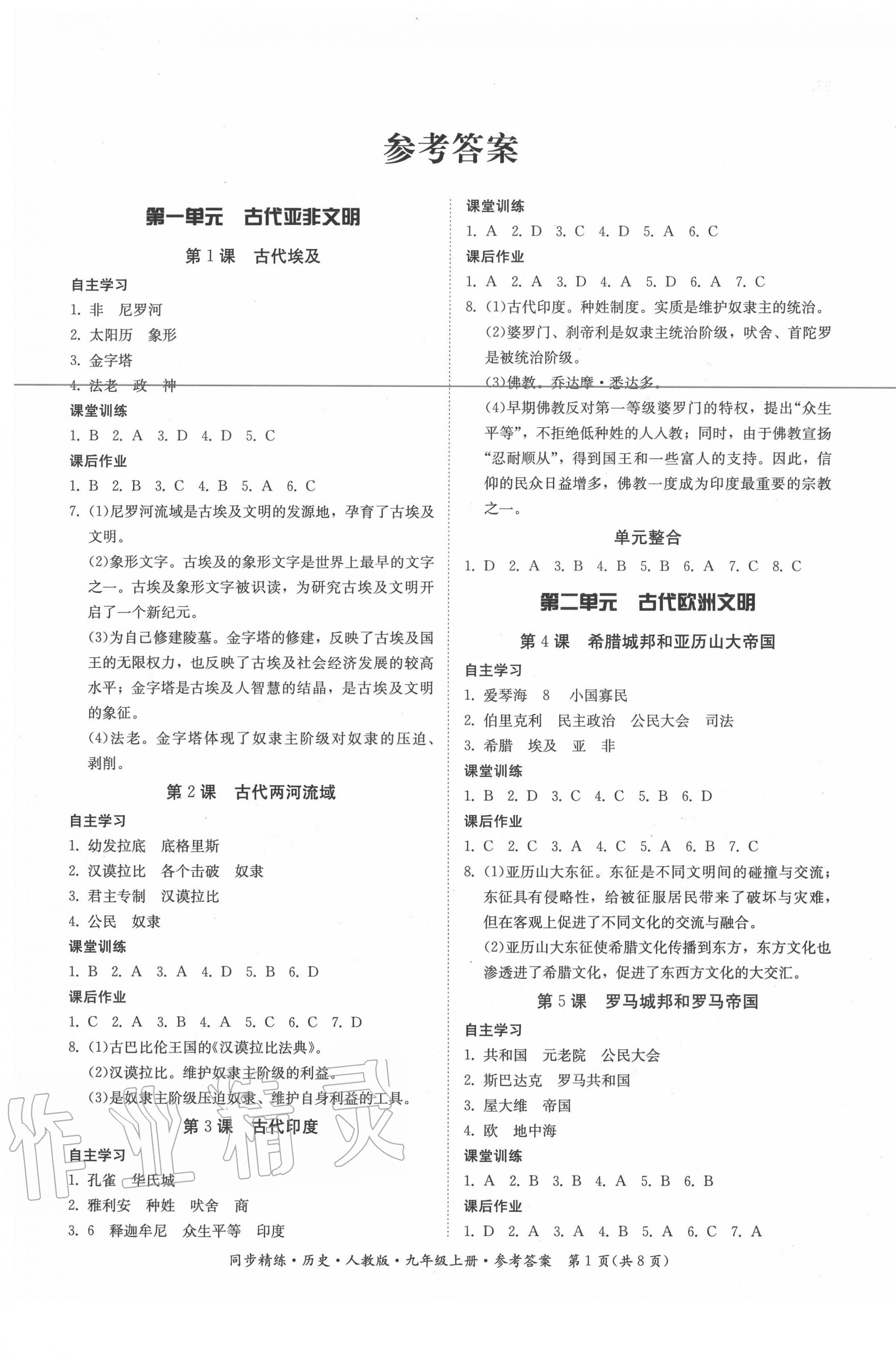 2020年同步精練九年級(jí)歷史上冊(cè)人教版廣東專版廣東人民出版社 第1頁(yè)