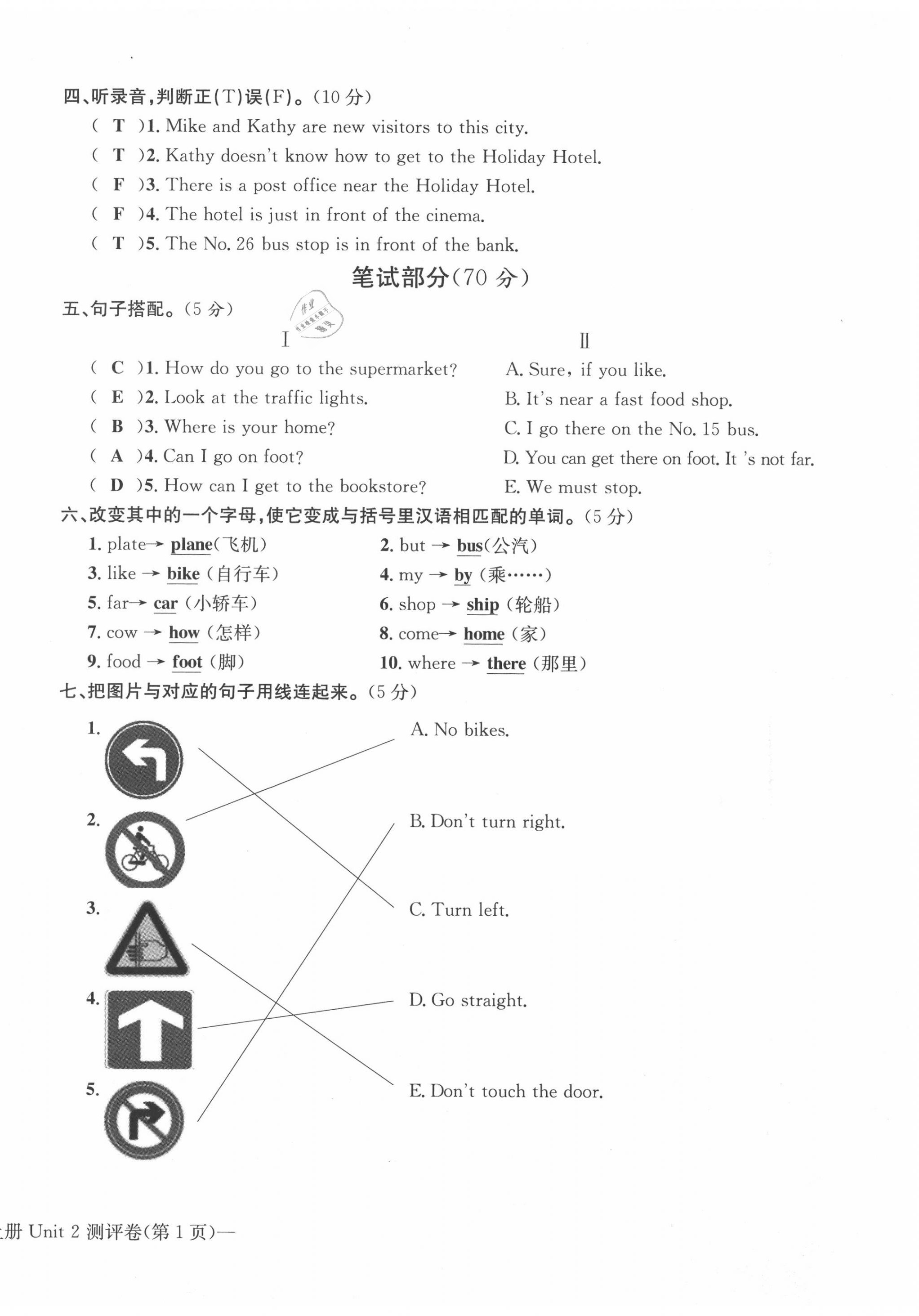 2020年學業(yè)評價測評卷六年級英語上冊人教版 第6頁