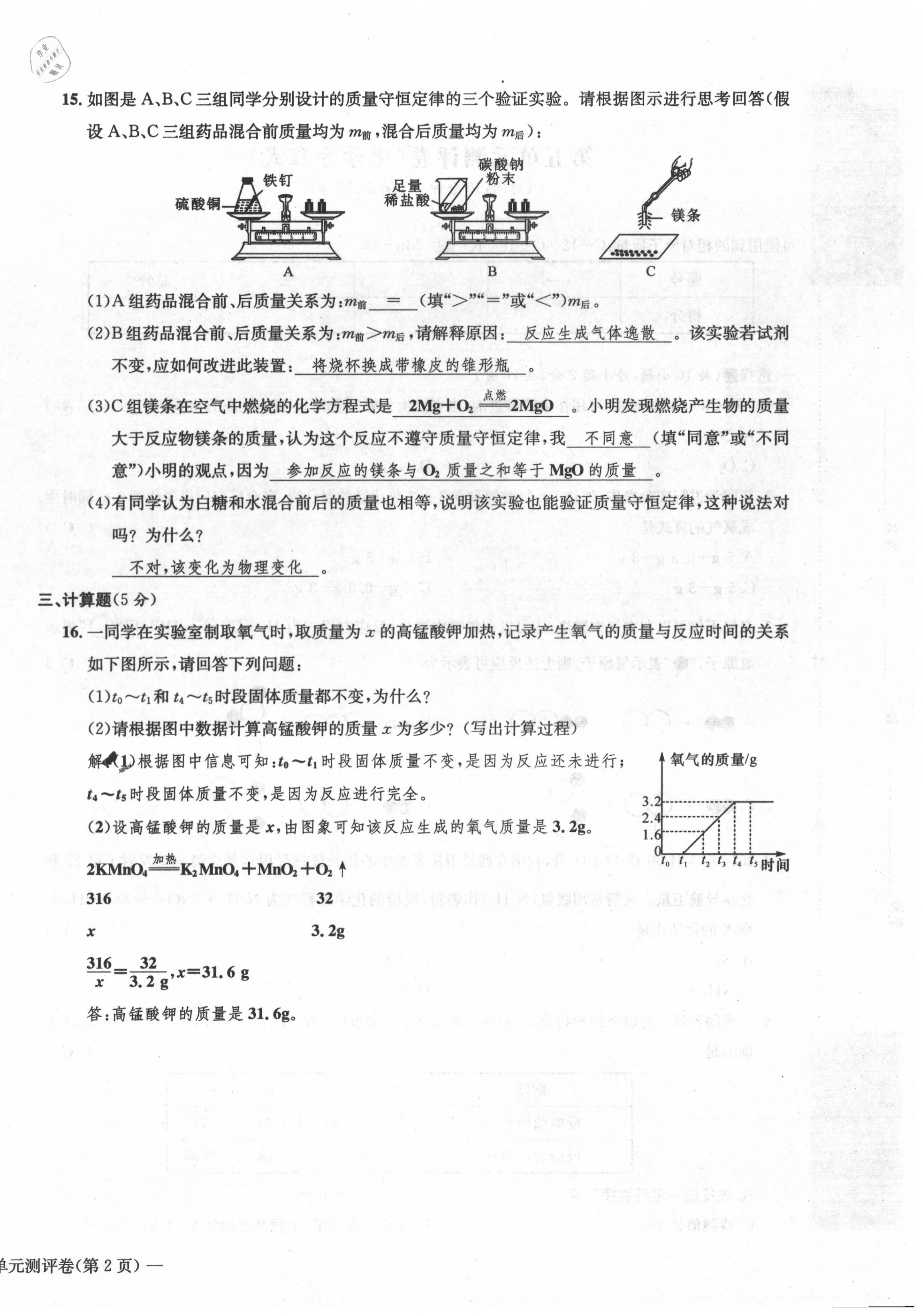 2020年学业评价测评卷九年级化学全一册人教版 第24页