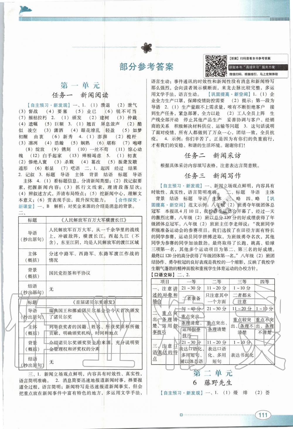 2020年南方新课堂金牌学案八年级语文上册人教版 第1页