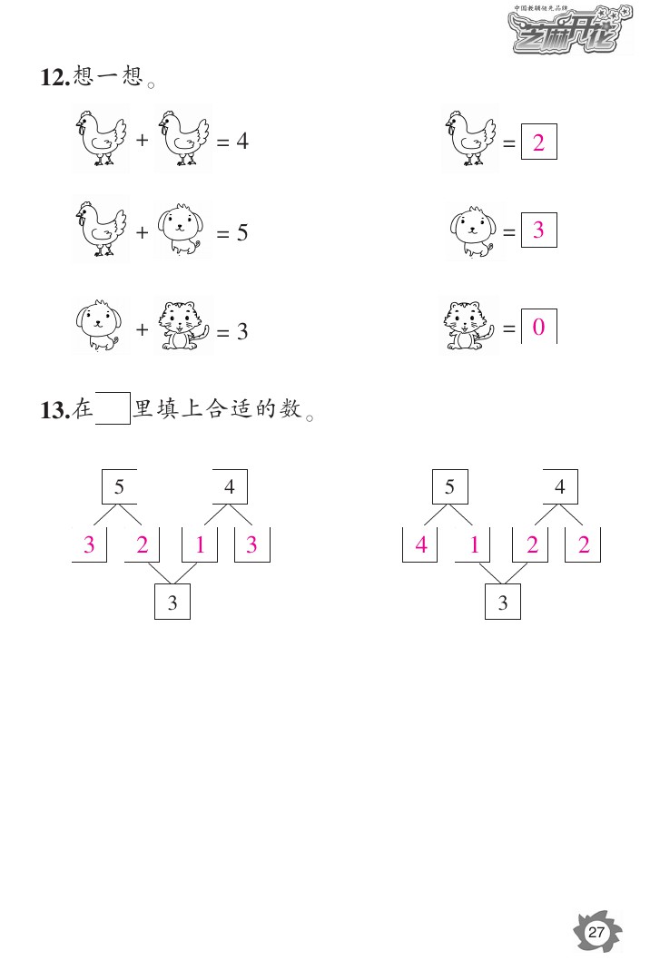 2020年課堂作業(yè)本一年級數(shù)學(xué)上冊人教版江西教育出版社 參考答案第27頁