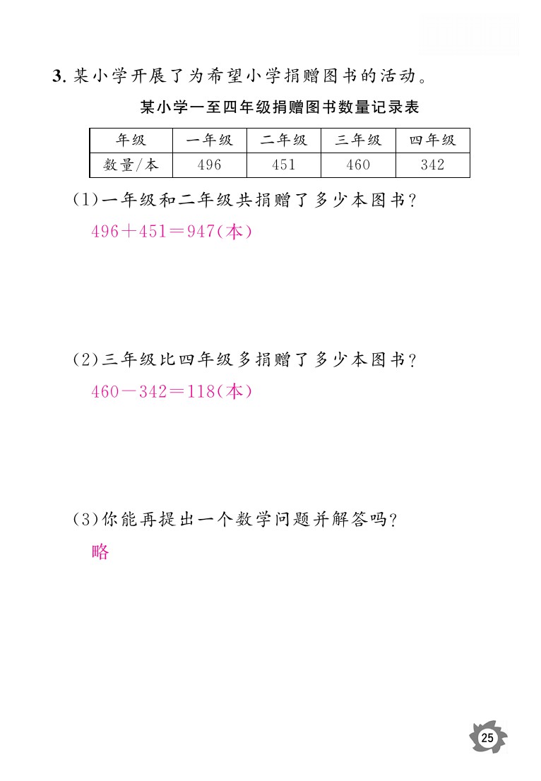 2020年課堂作業(yè)本三年級上冊數學人教版江西教育出版社 參考答案第25頁