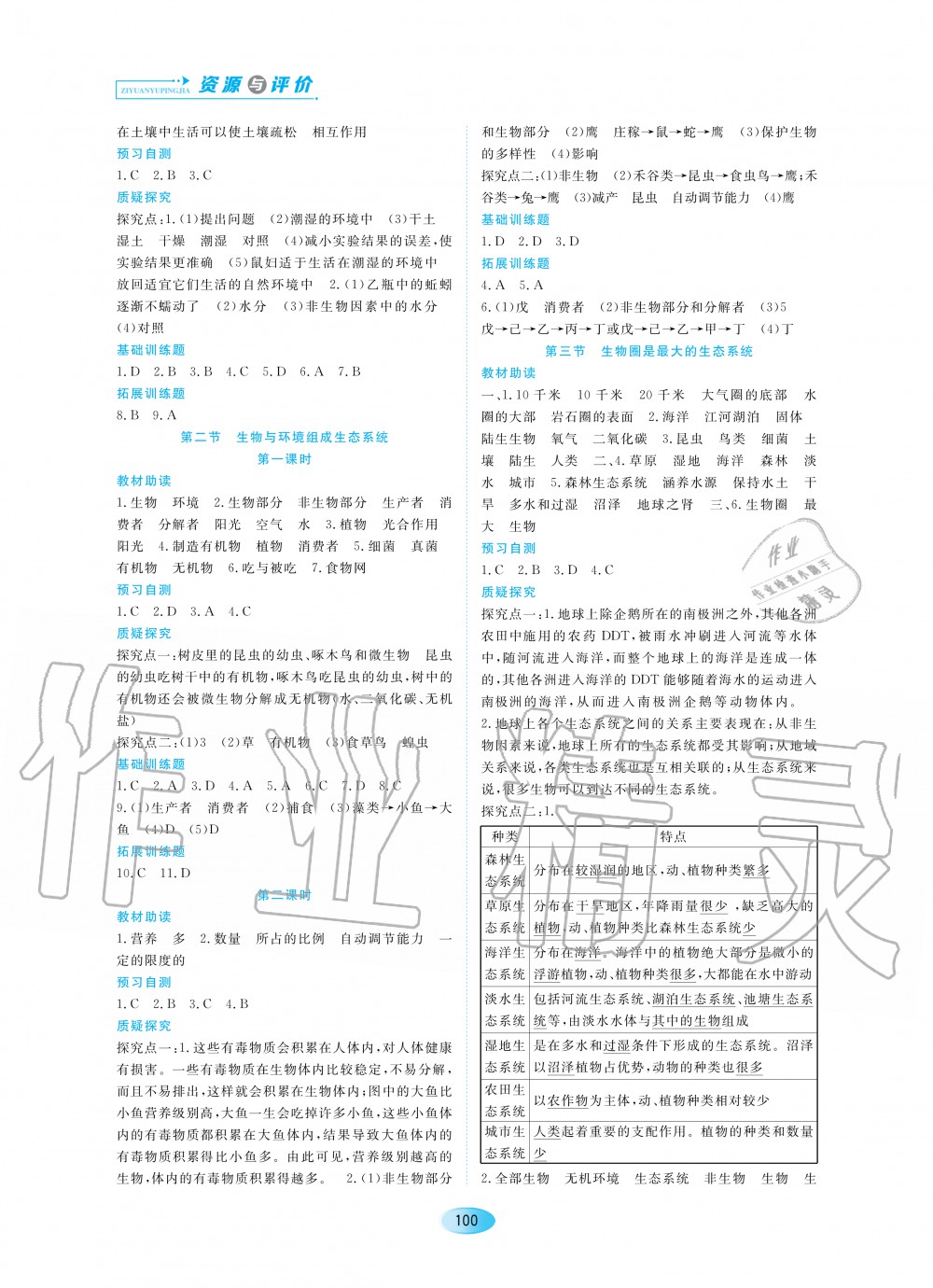 2020年資源與評(píng)價(jià)七年級(jí)生物上冊(cè)人教版大慶專用 參考答案第2頁(yè)