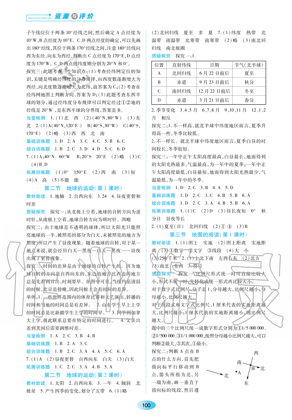 2020年資源與評(píng)價(jià)七年級(jí)地理上冊(cè)人教版大慶專用 參考答案第2頁