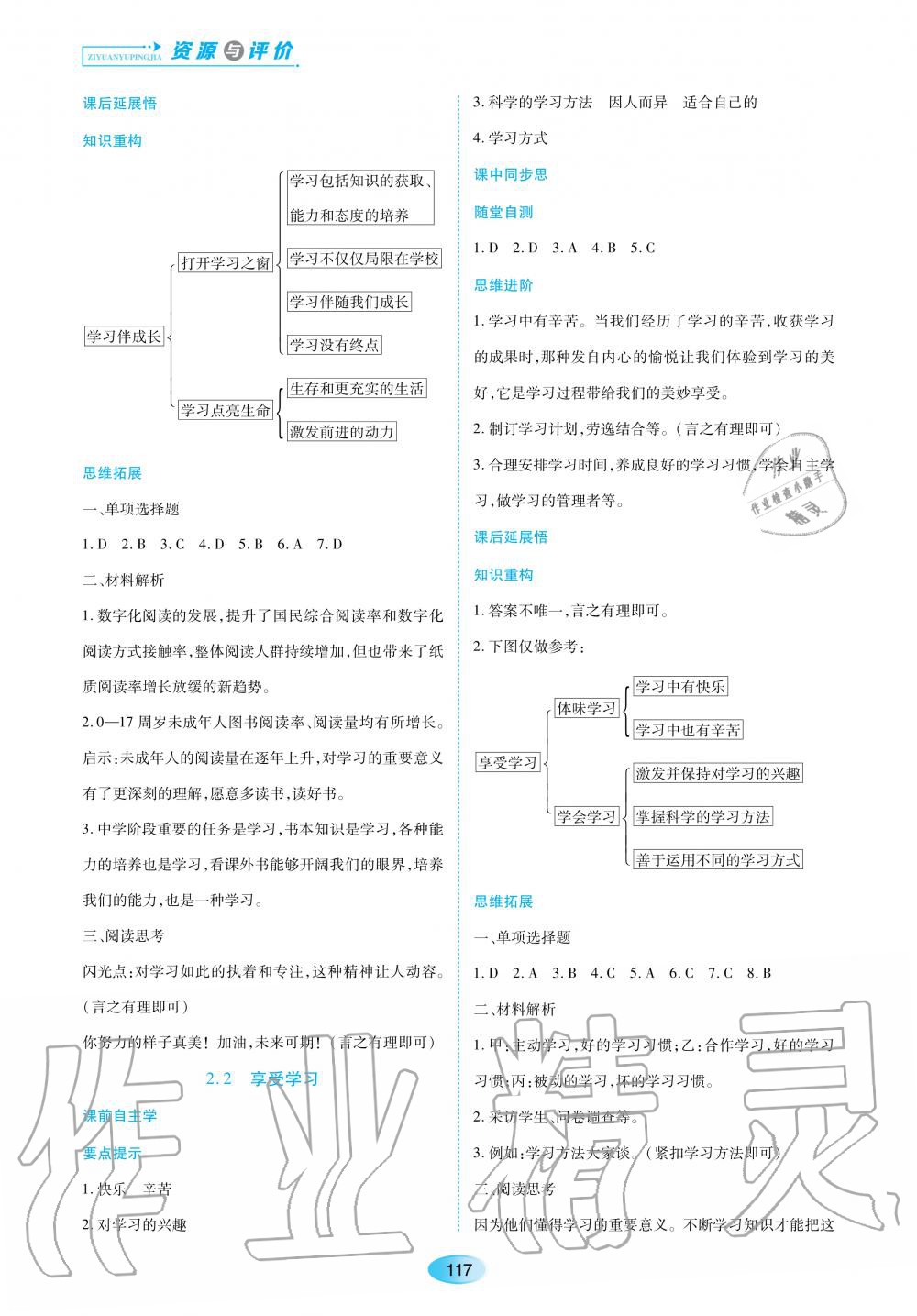 2020年資源與評價七年級道德與法治上冊人教版 參考答案第3頁