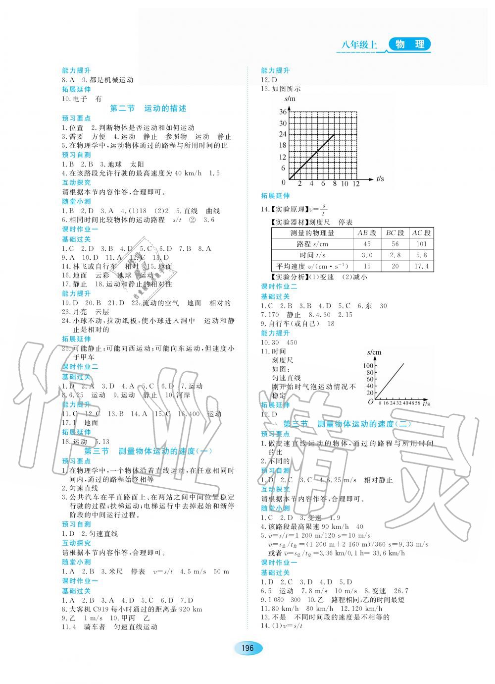 2020年資源與評價(jià)八年級物理上冊教科版 參考答案第2頁