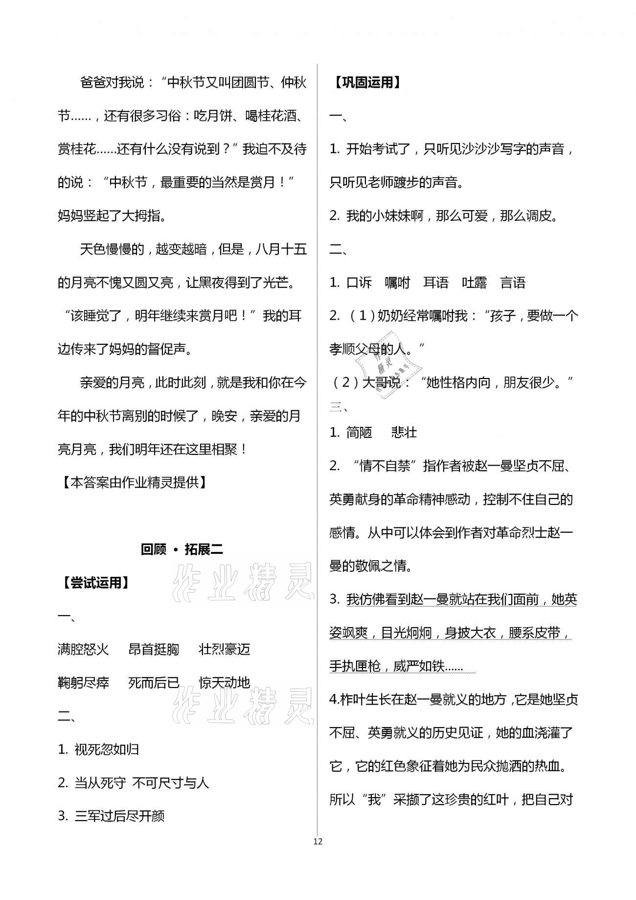 2020年學(xué)習(xí)指要六年級(jí)語(yǔ)文上冊(cè)人教版 第12頁(yè)