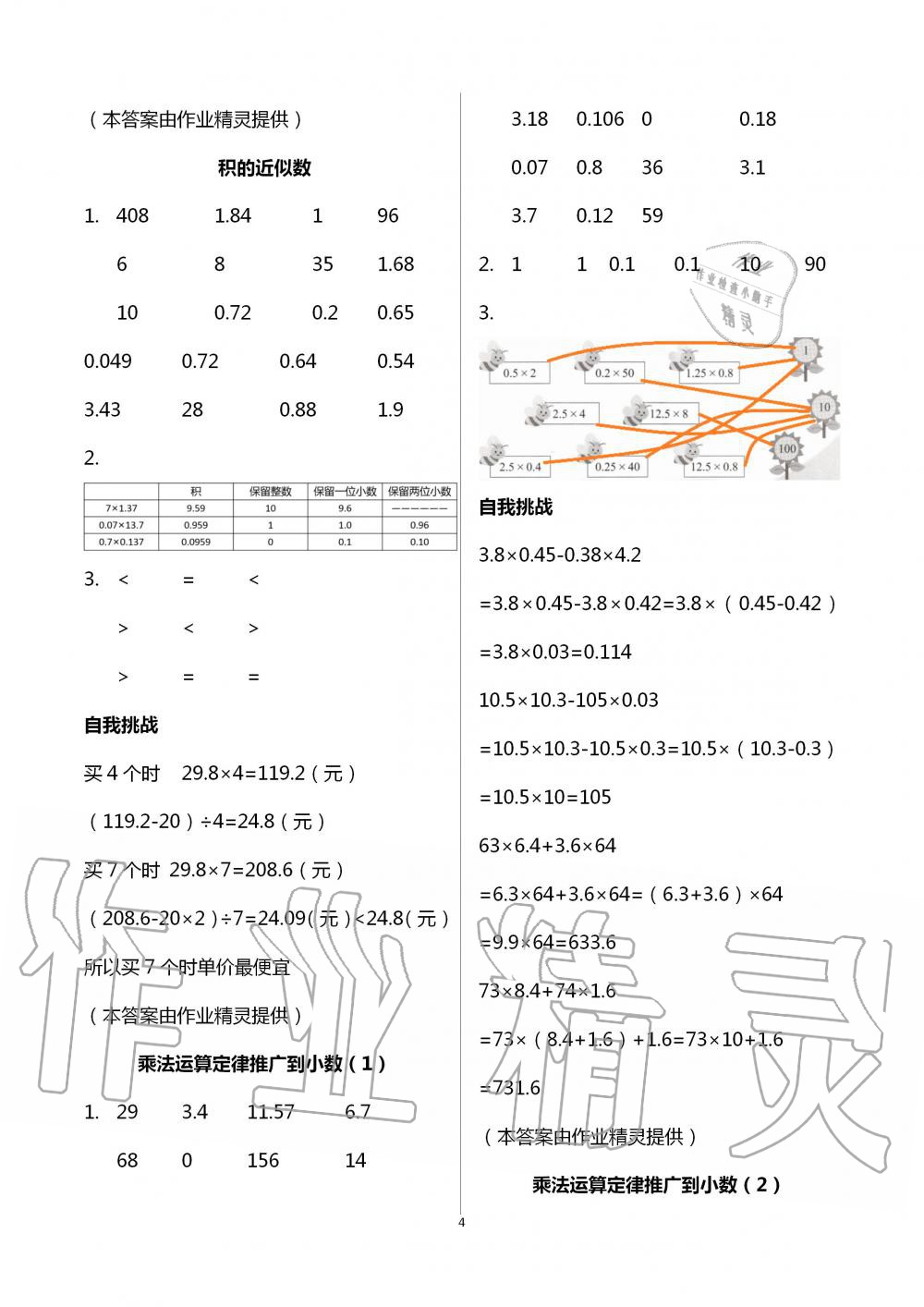 2020年同步口算练习册五年级上册人教版 第4页