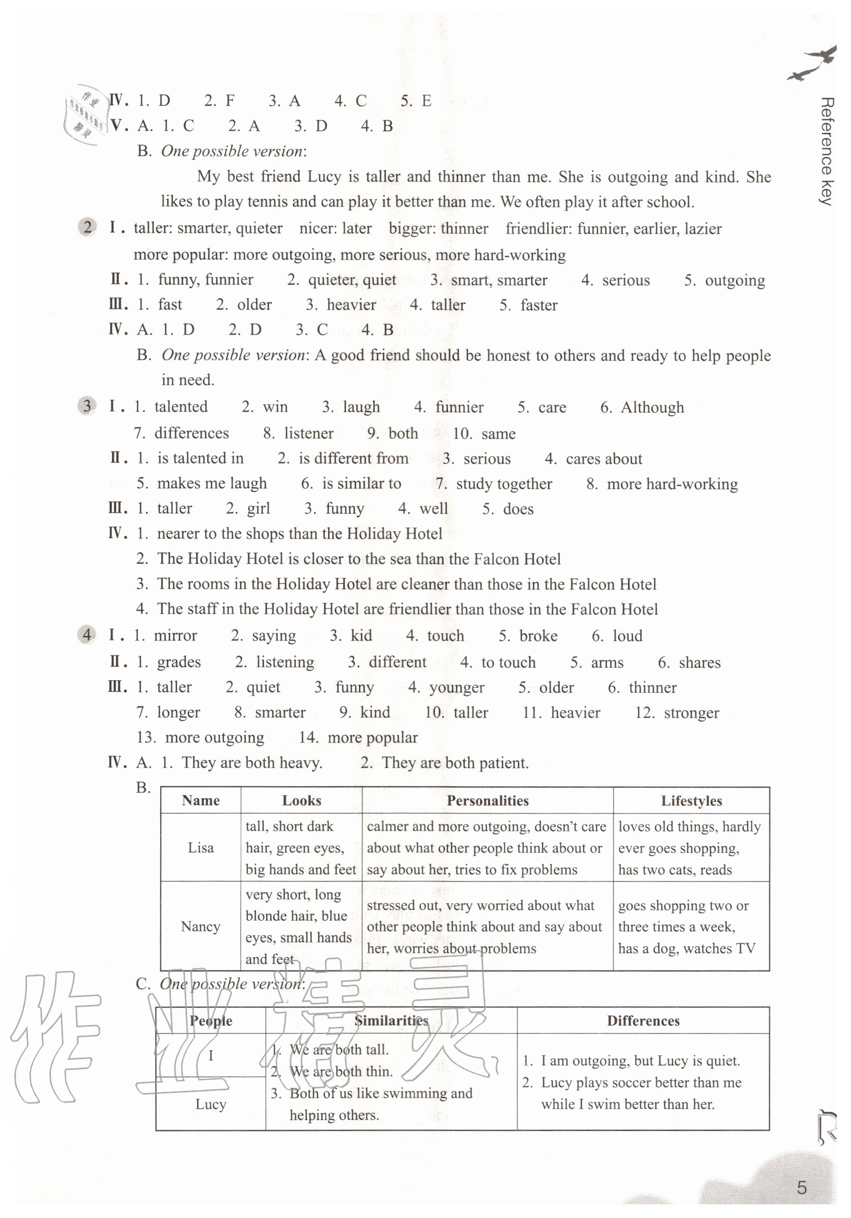 2020年作業(yè)本浙江教育出版社八年級英語上冊人教版 參考答案第5頁